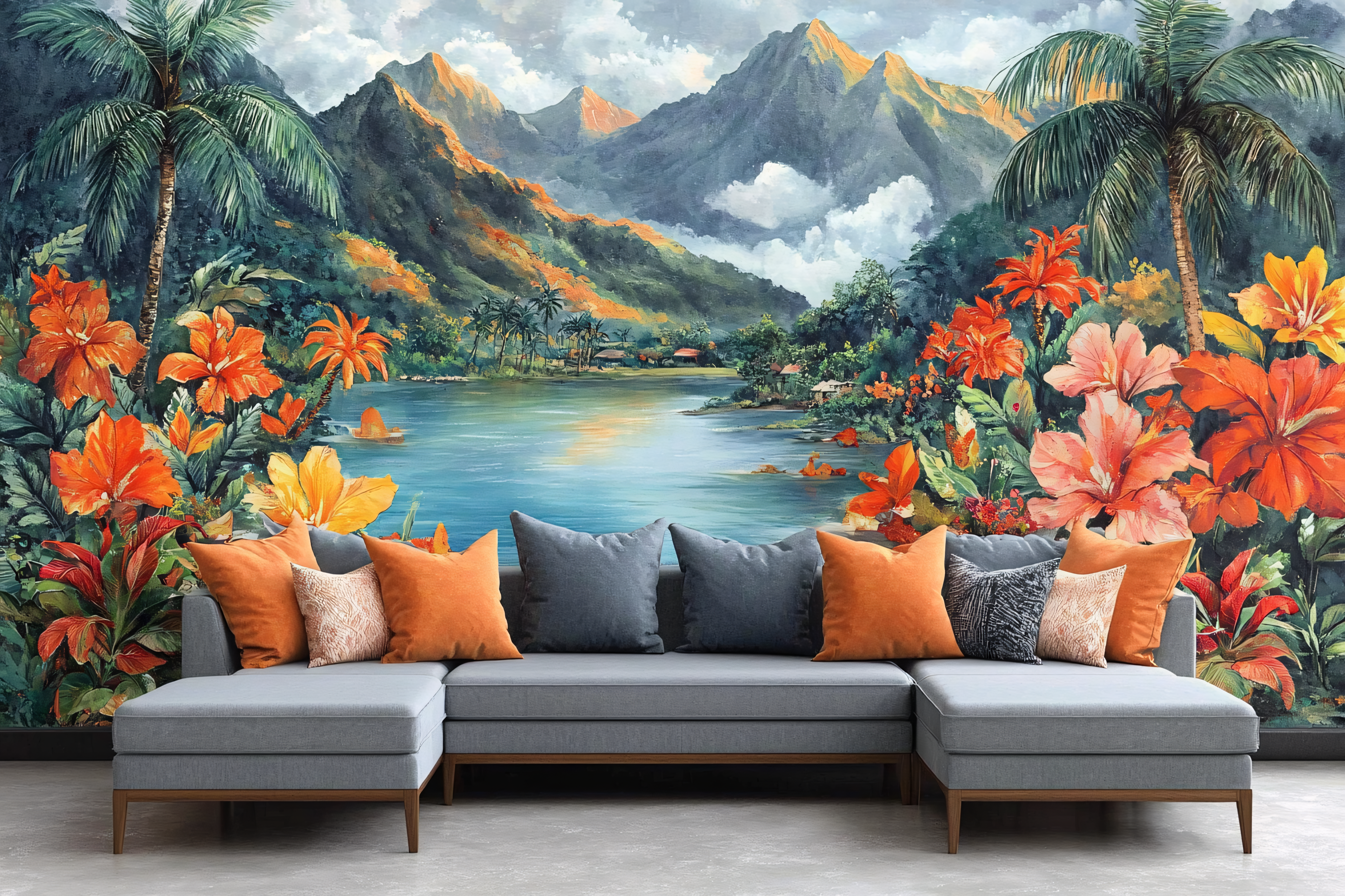 Tropical Island Mural Living Room