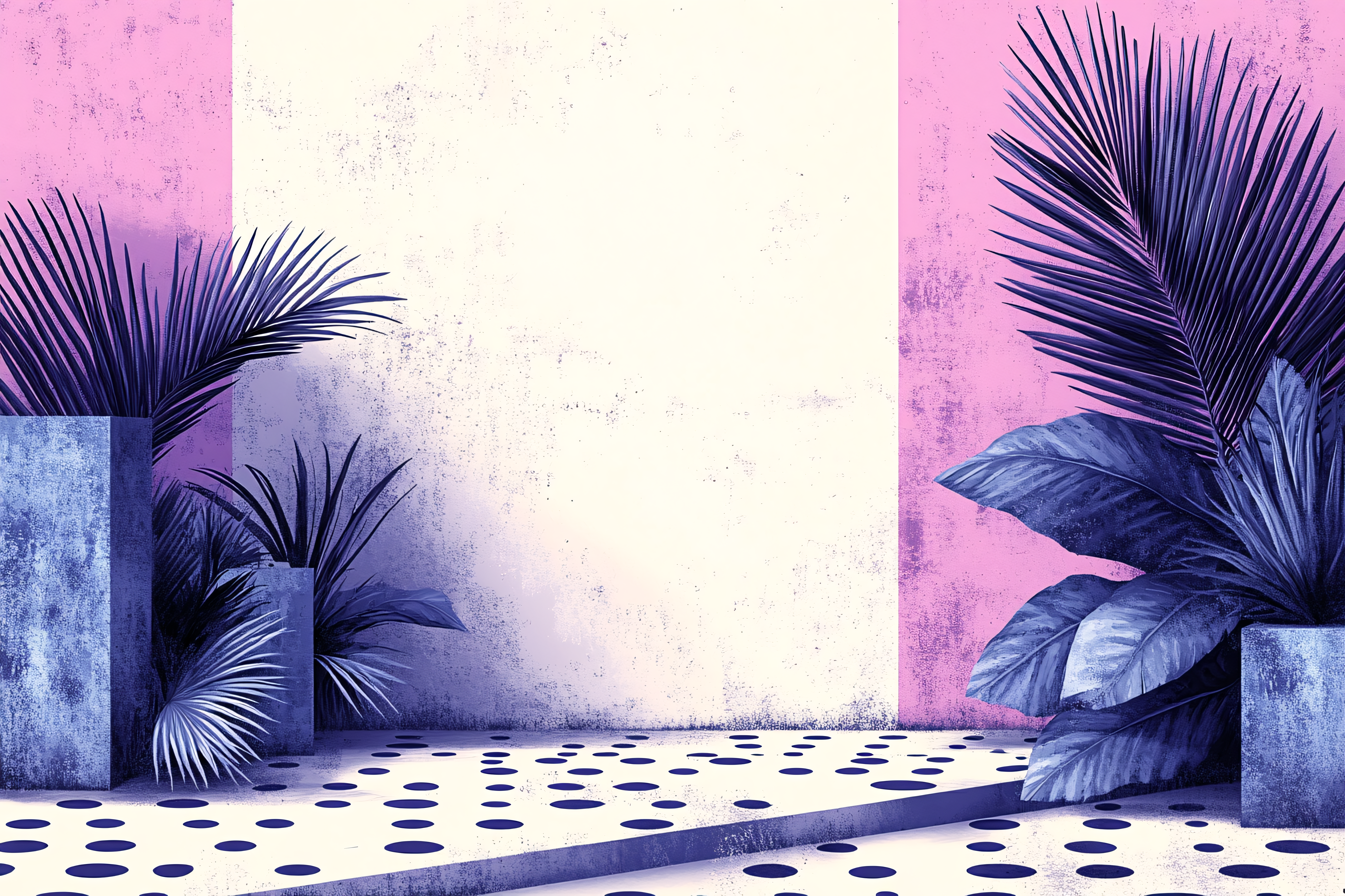 Tropical Plants With Pink Wall