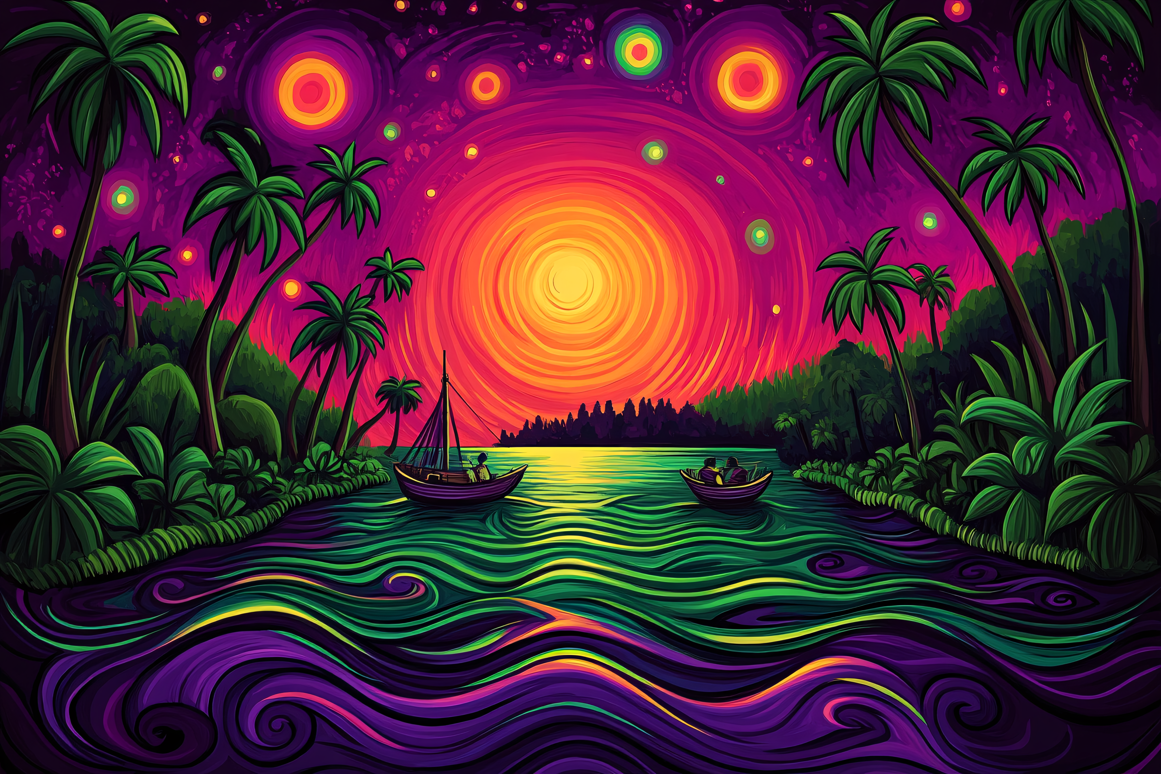 Tropical Sunset River Scene