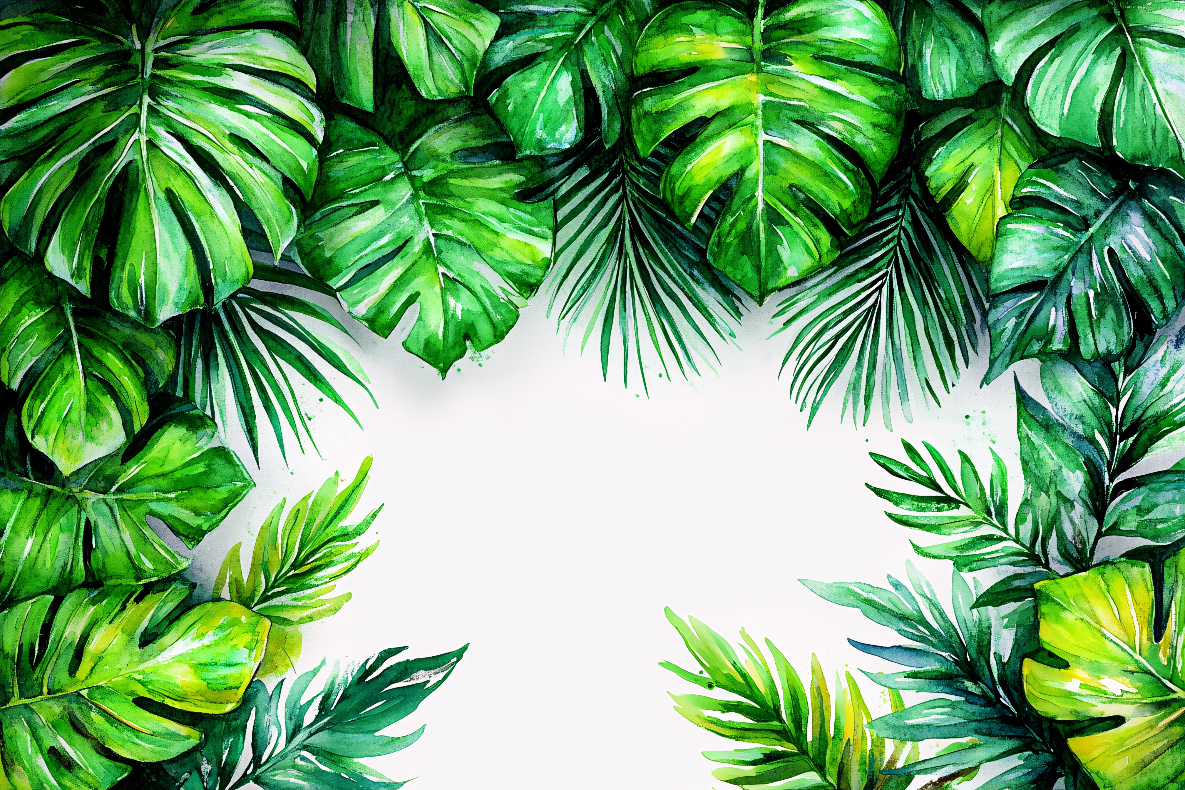 Tropical Watercolor Leaves Frame