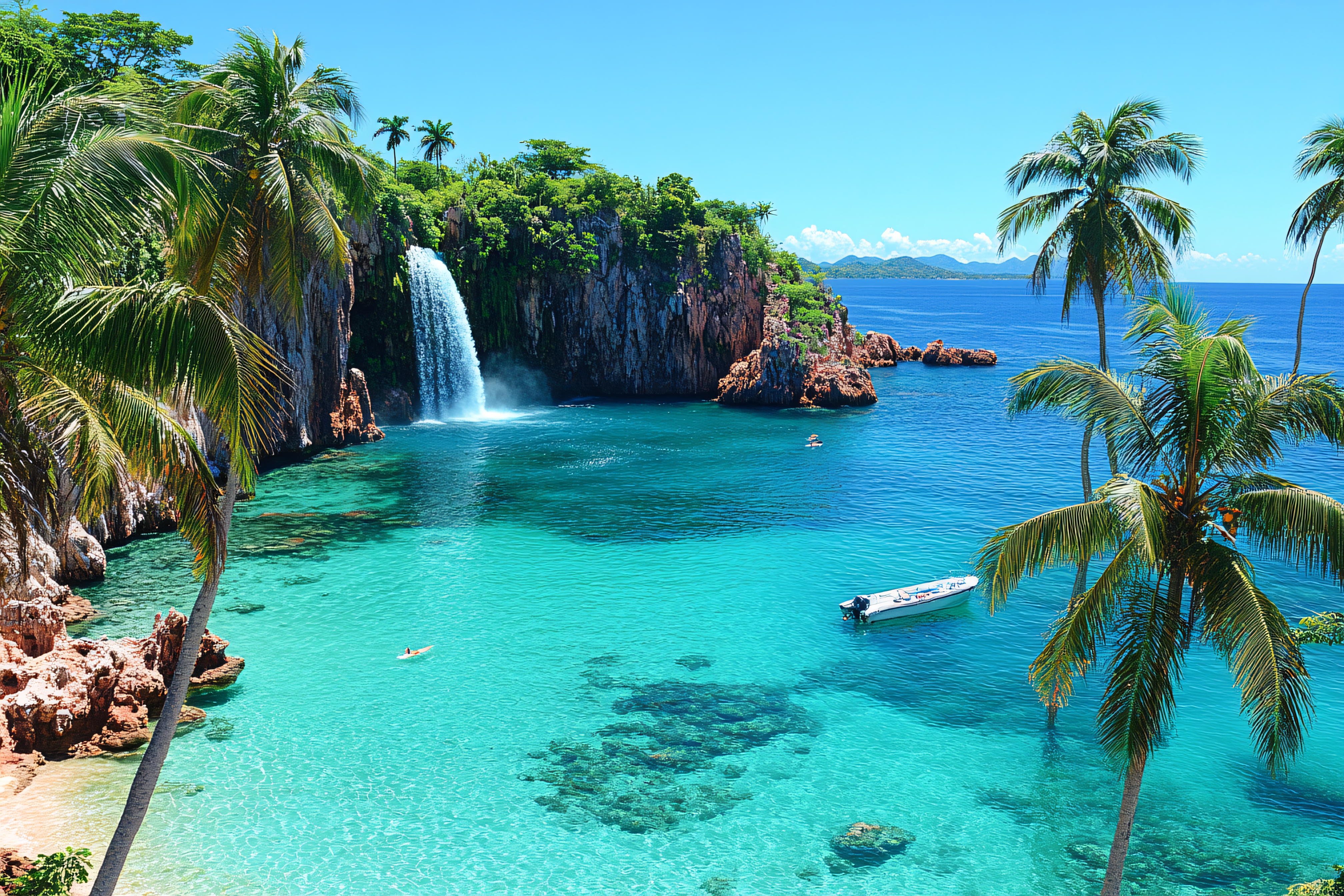 Turquoise Waters And Waterfall Paradise
