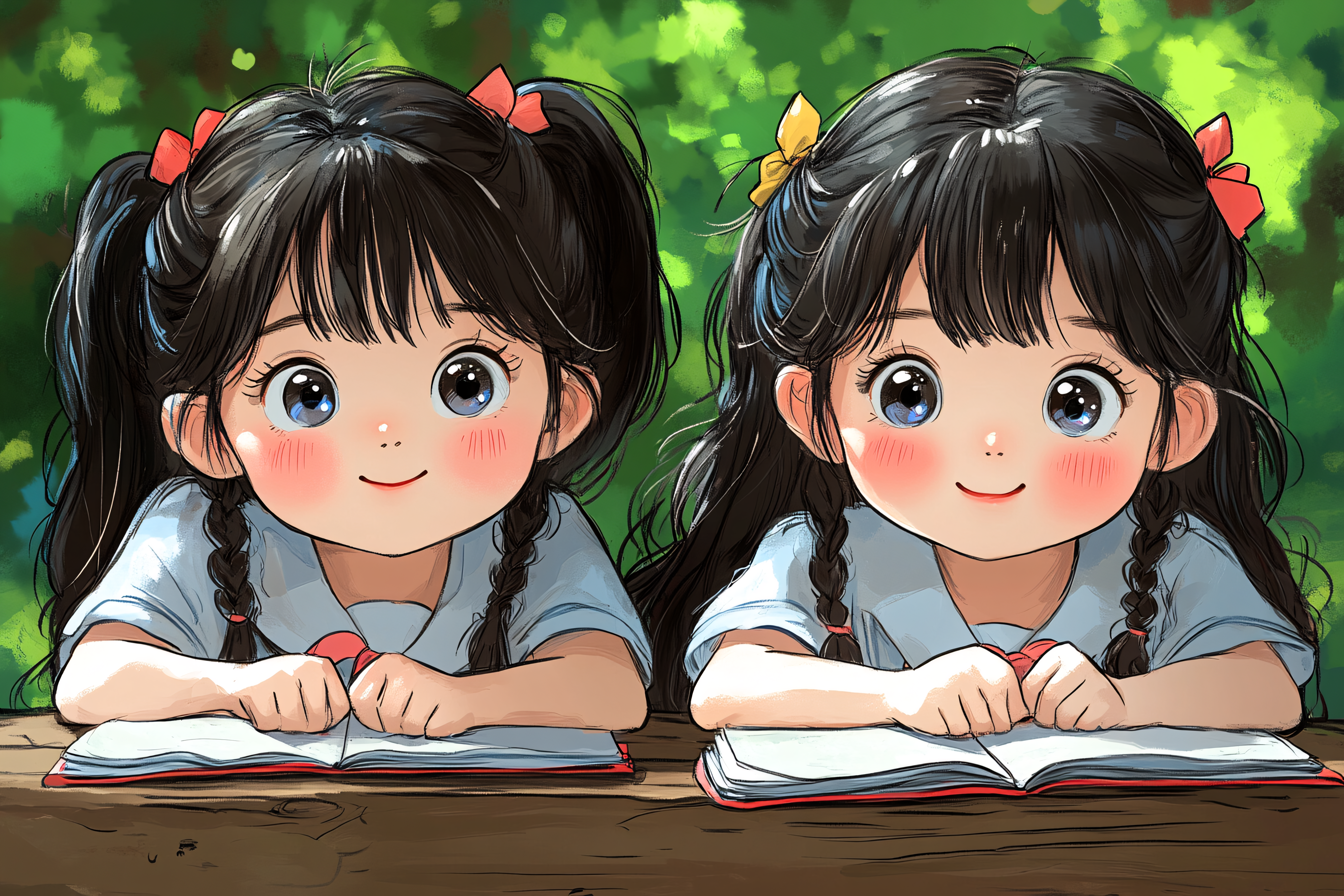 Twin Girls Reading Books