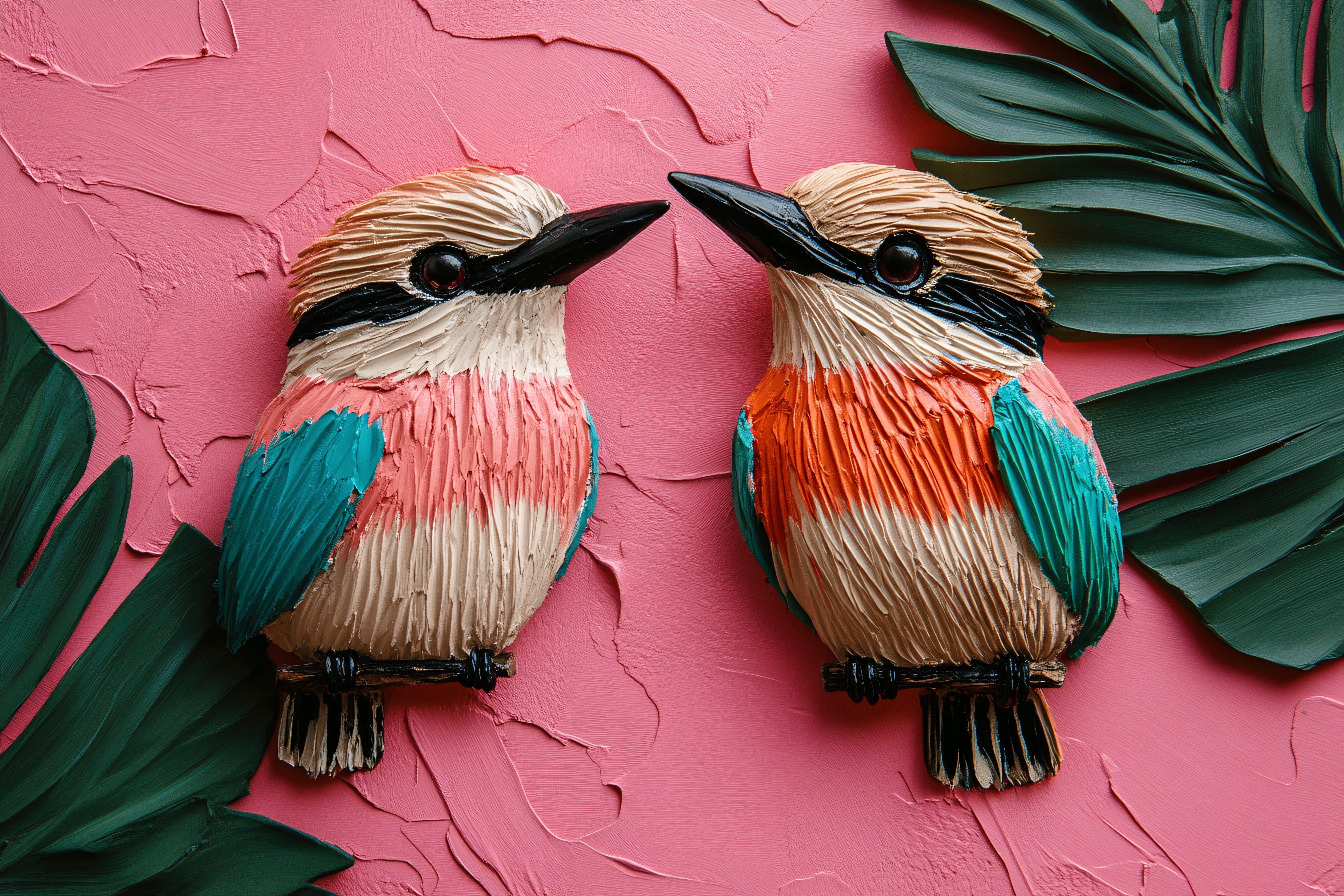 Two Birds Kissing on Pink Background
