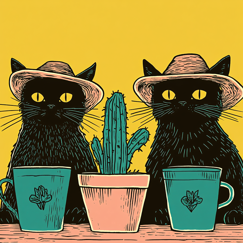 Two Black Cats With Hats