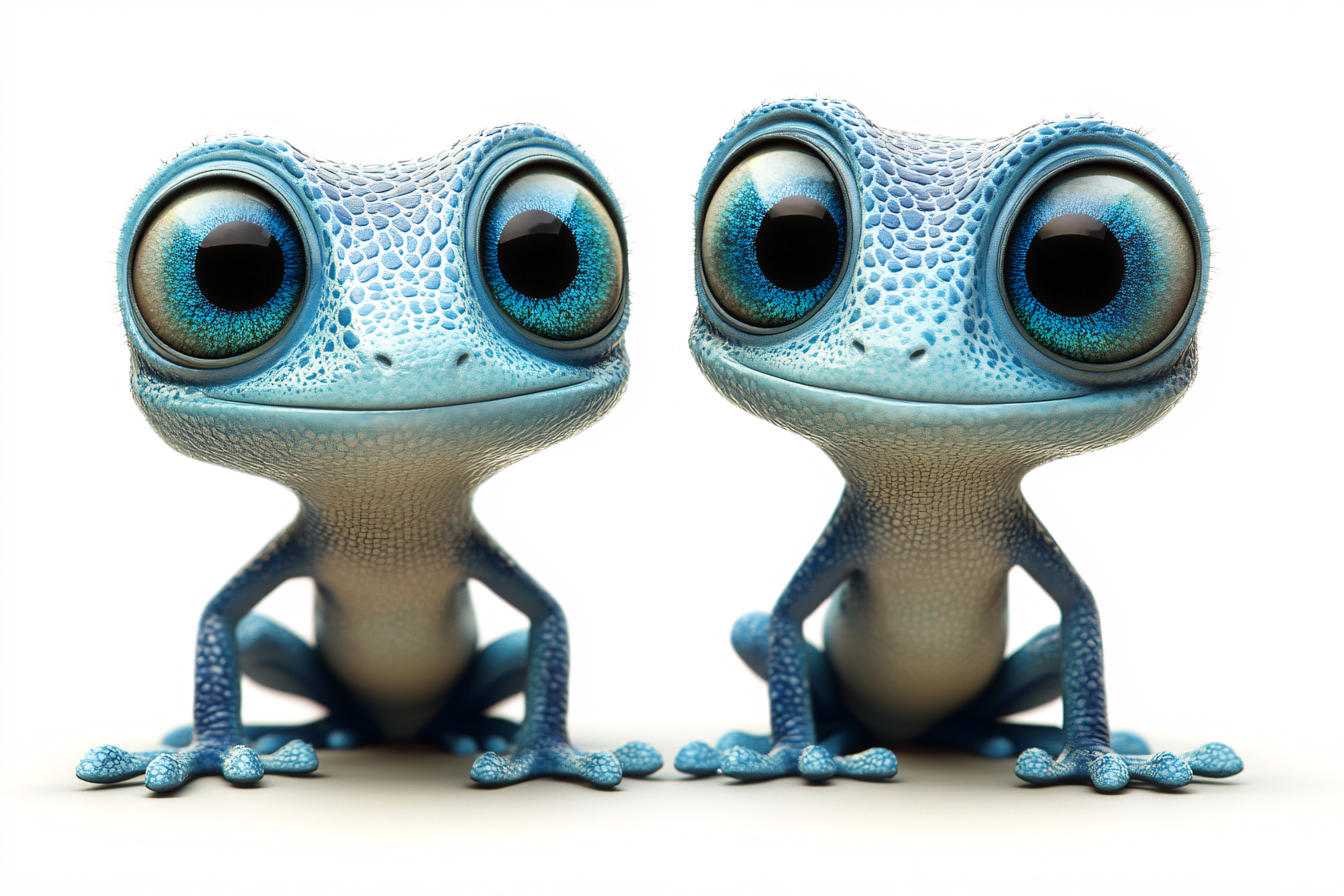 Two Cute Blue Frogs with Big Eyes