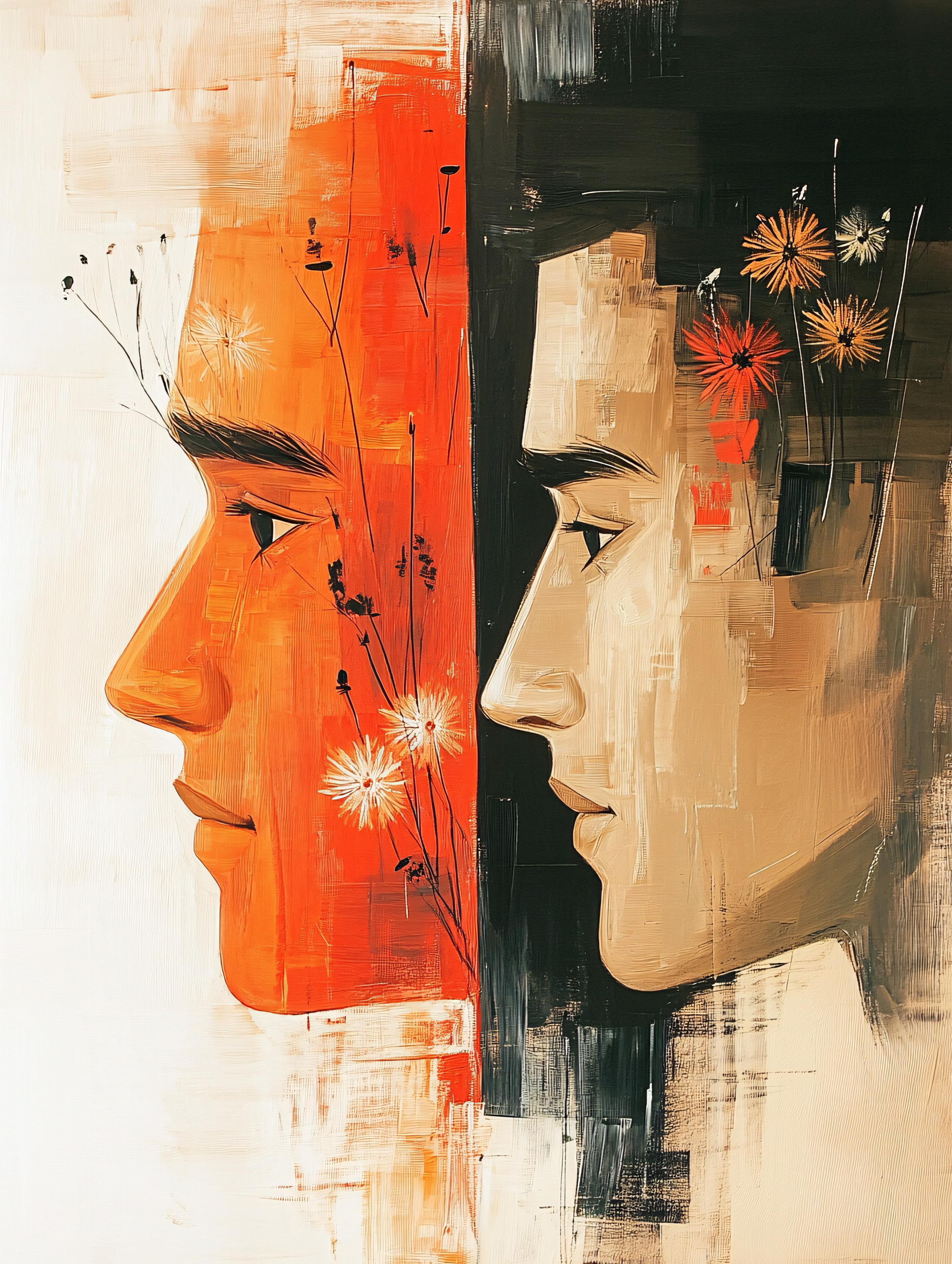 Two Faces with Floral Accents