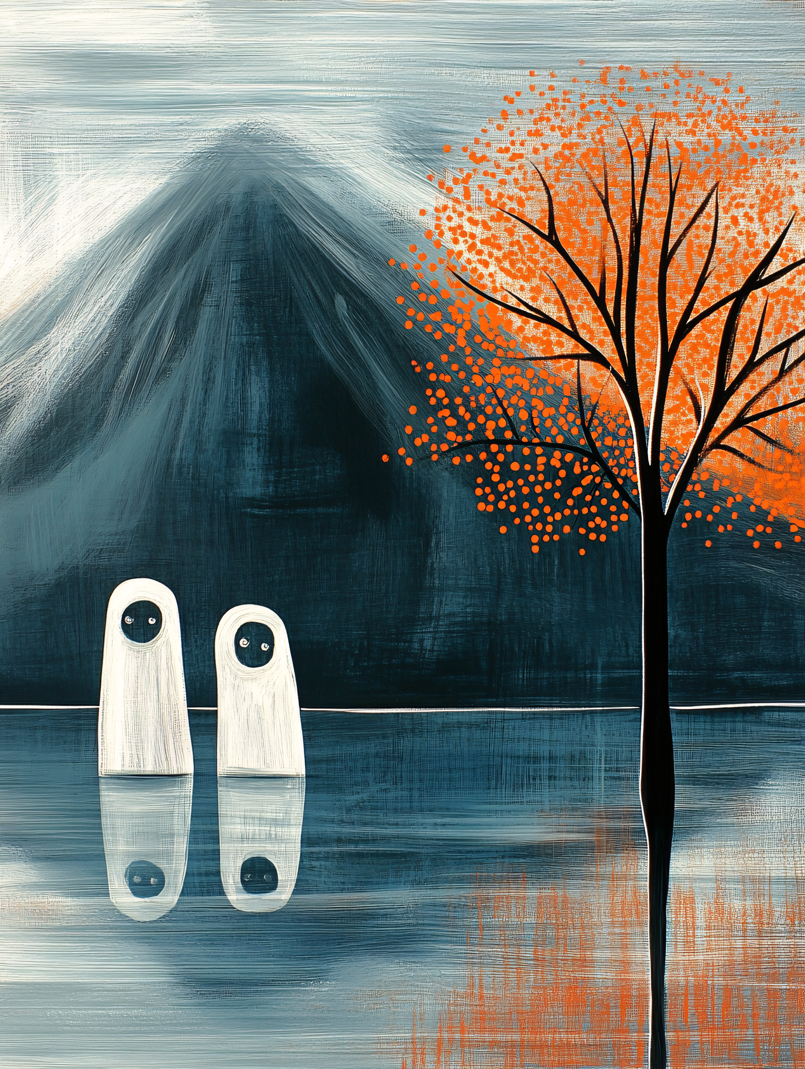 Two Figures By A Lake