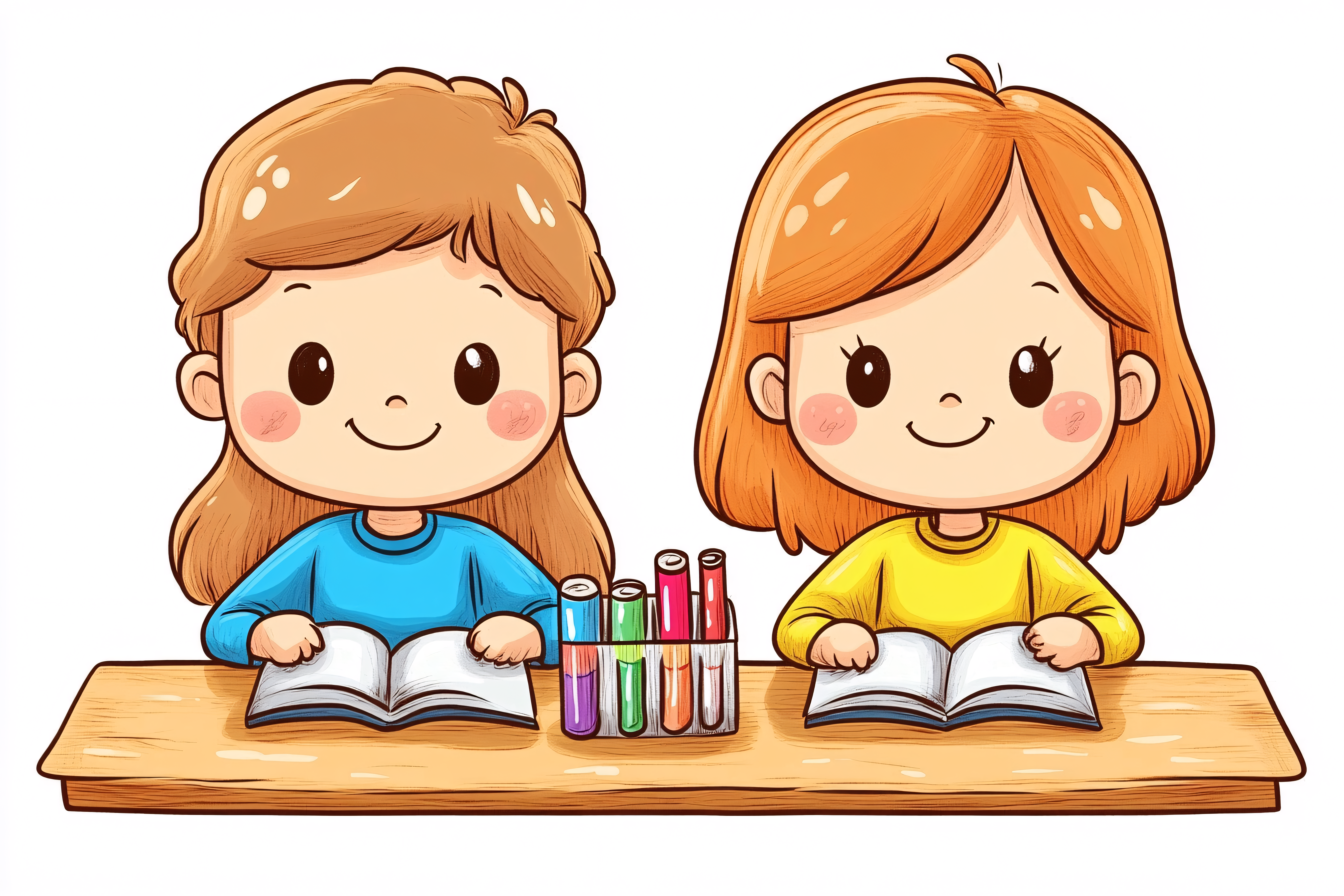 Two Girls Studying