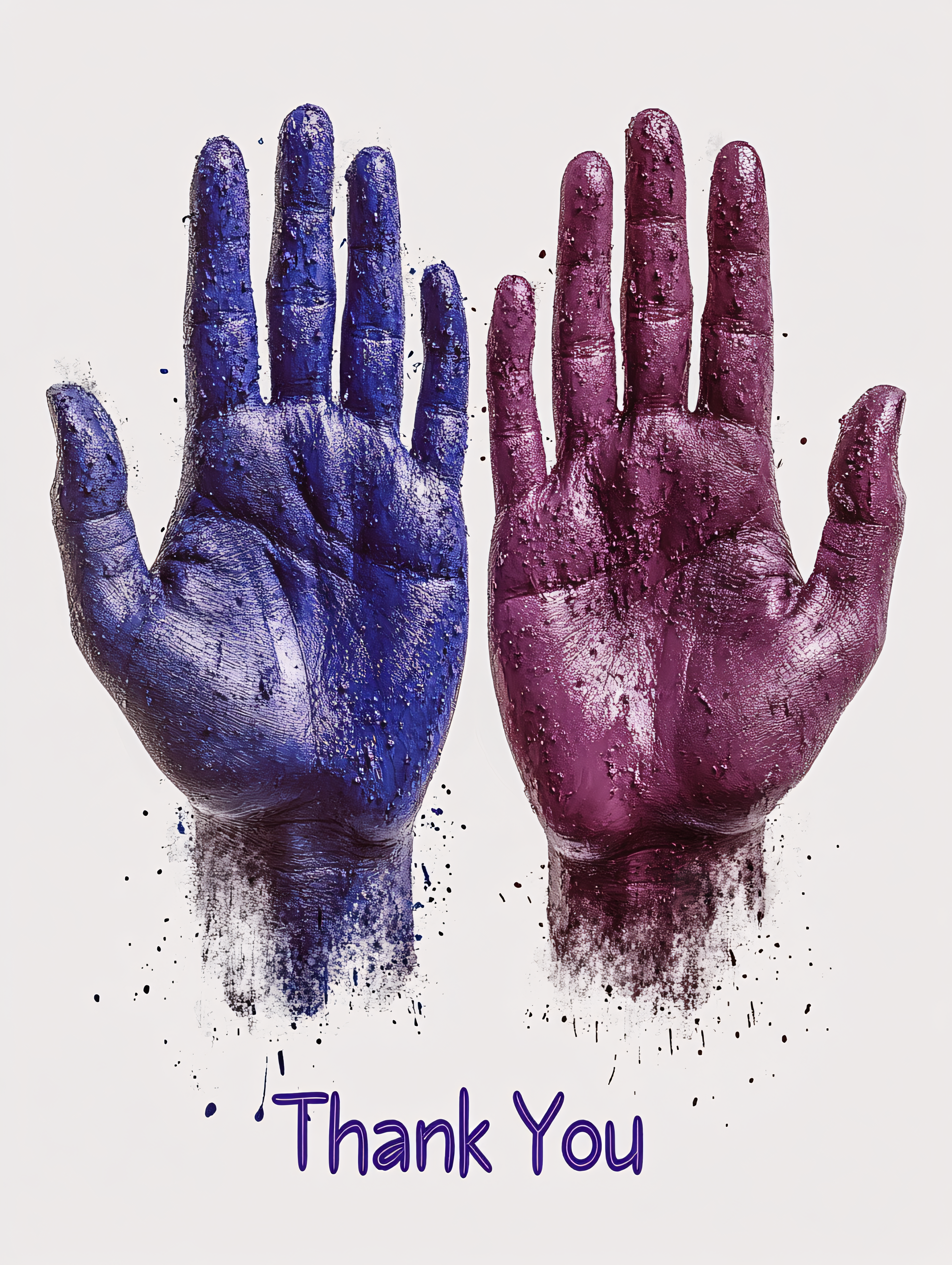 Two Hands Painted with Blue and Purple
