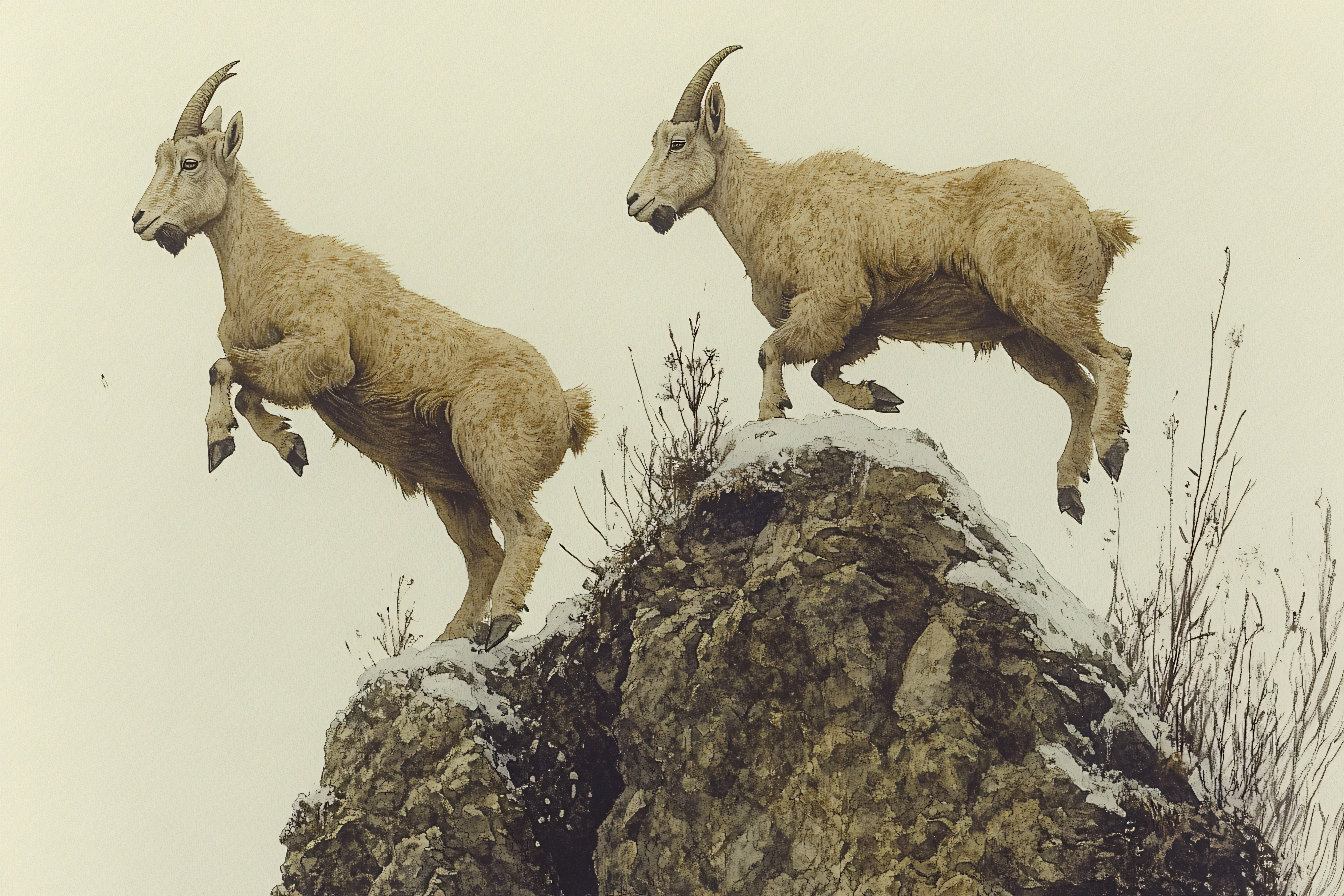 Two Ibex Leaping