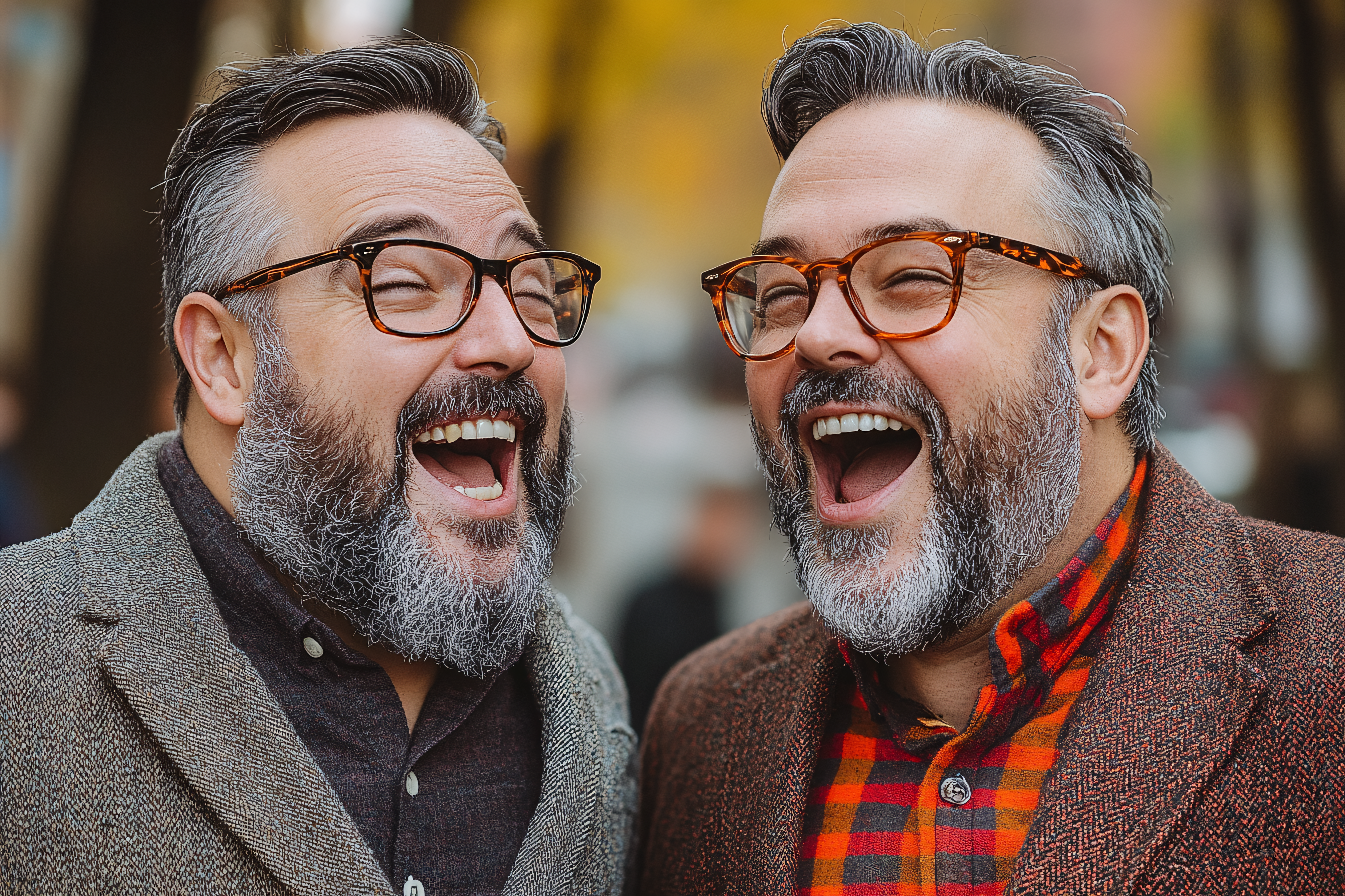 Two Men Laughing Together Outdoors