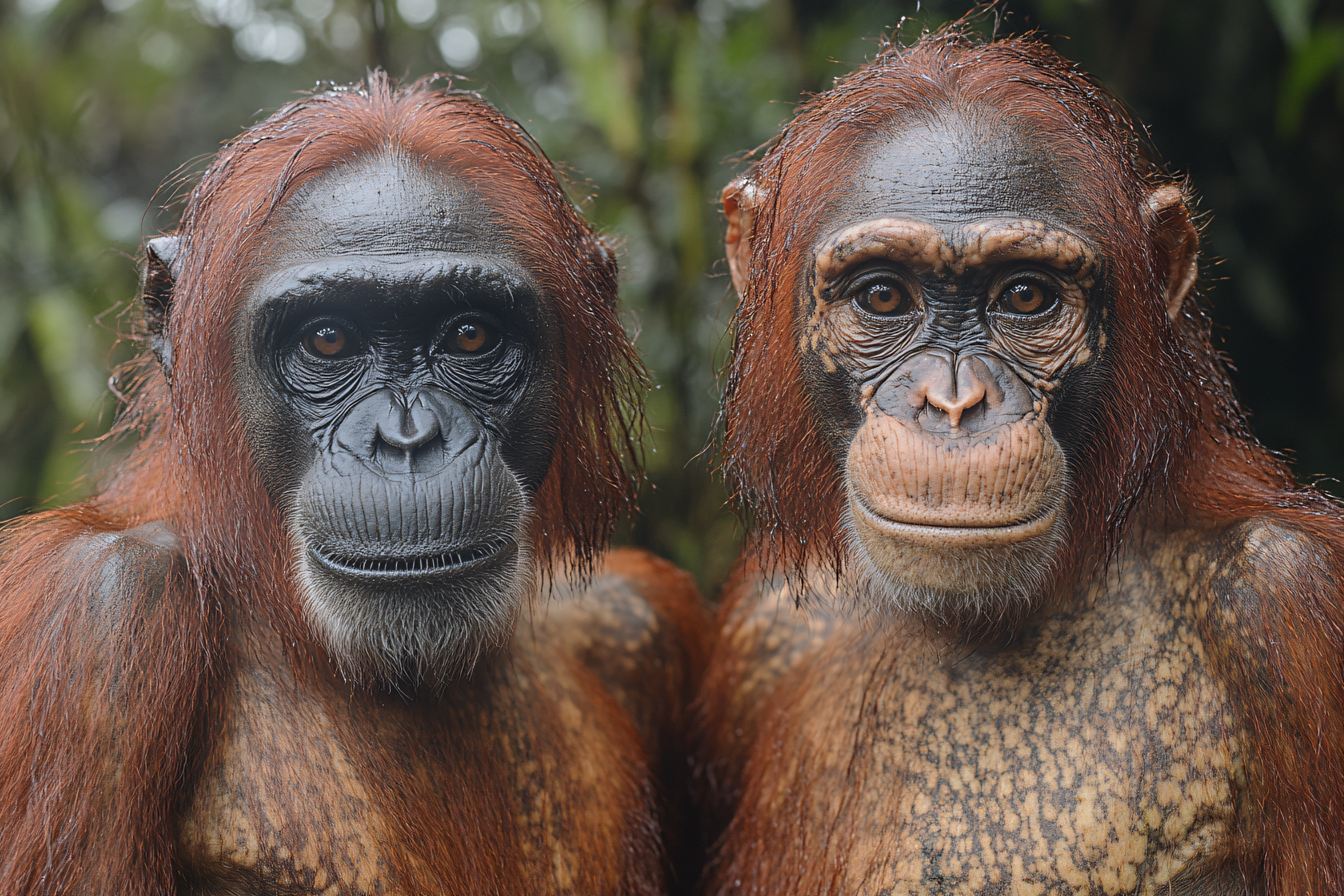 Two Orangutans Portrait