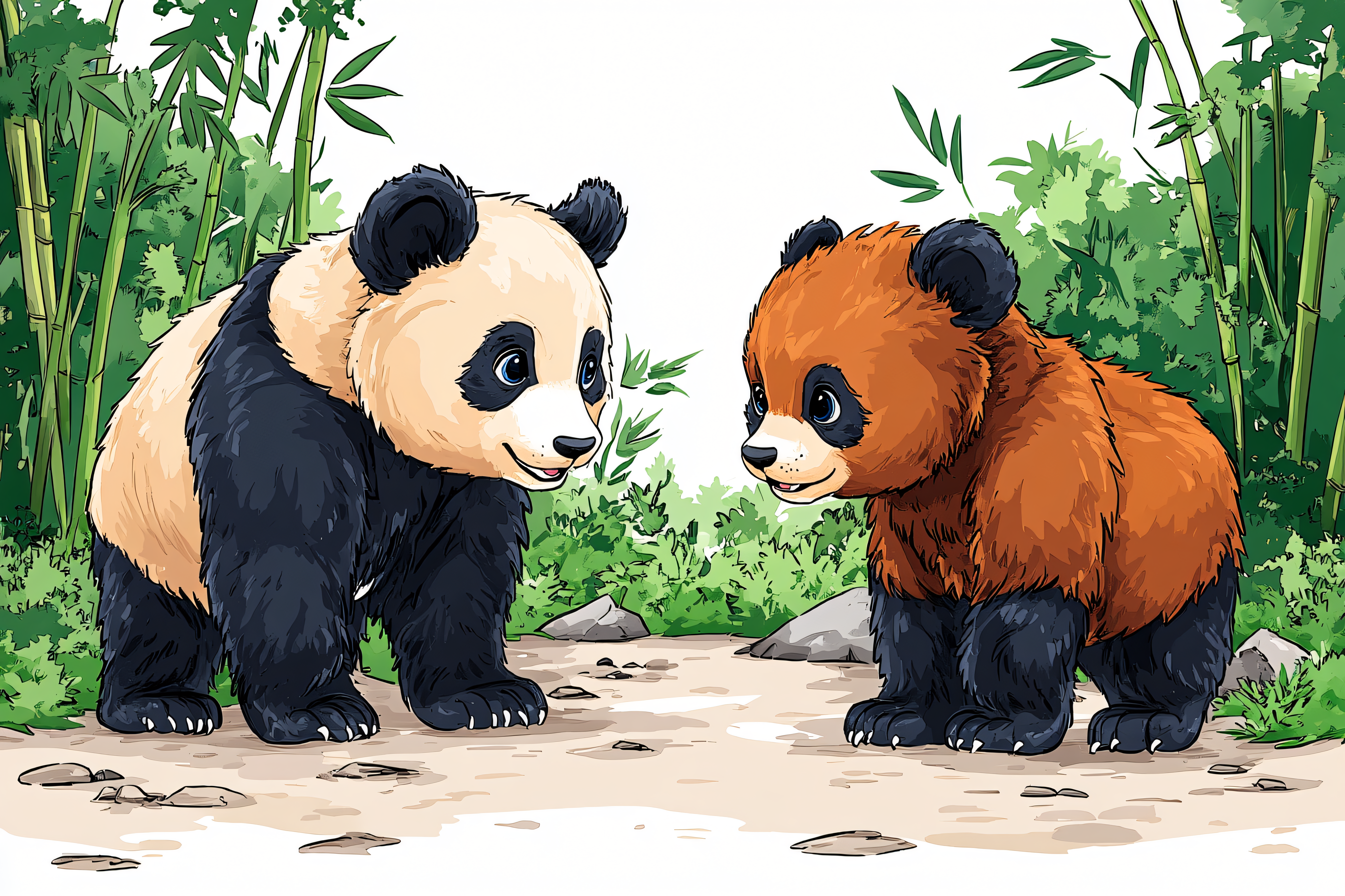 Two Pandas in Bamboo Forest