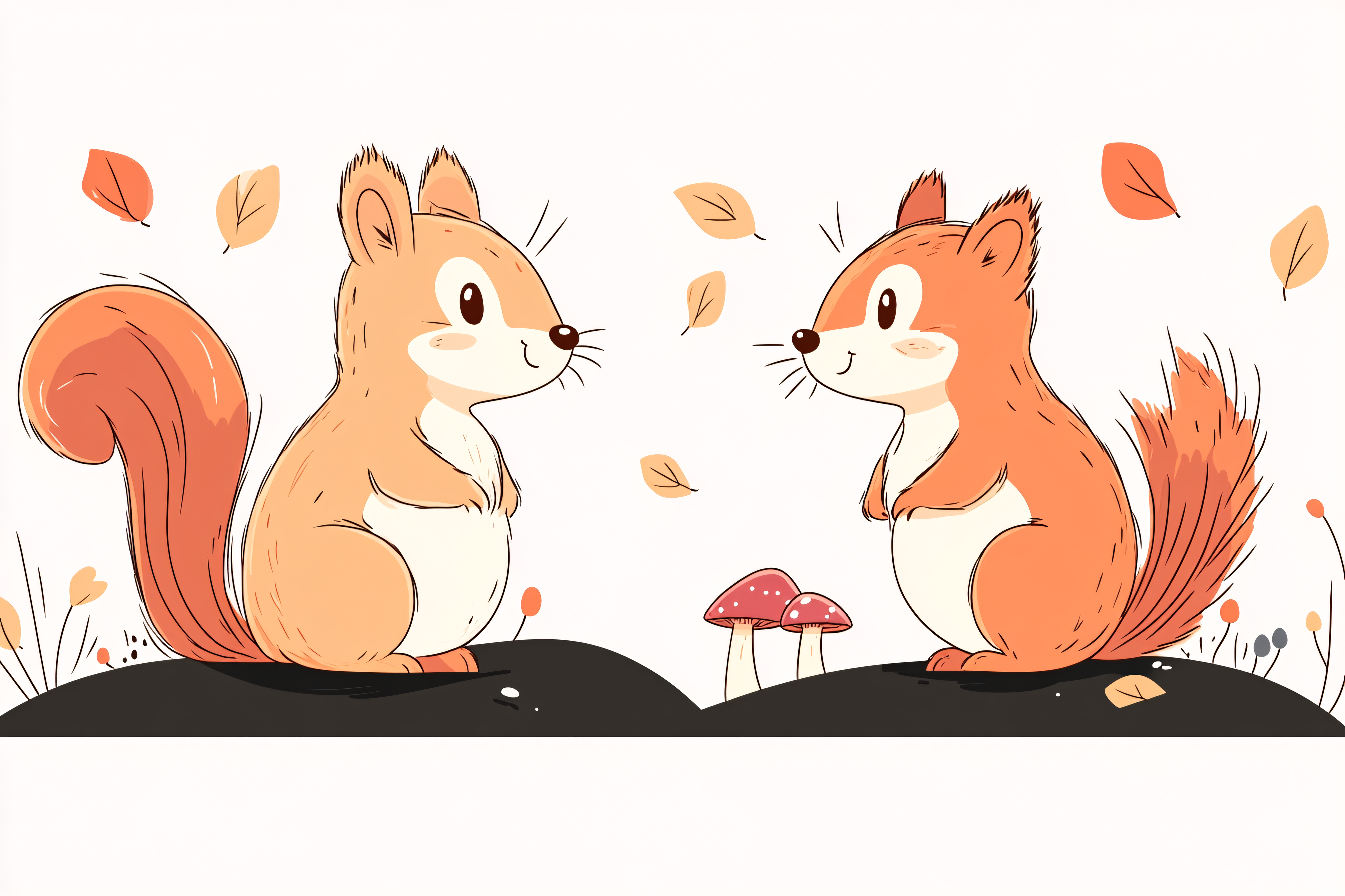 Two Squirrels in Autumn Scene