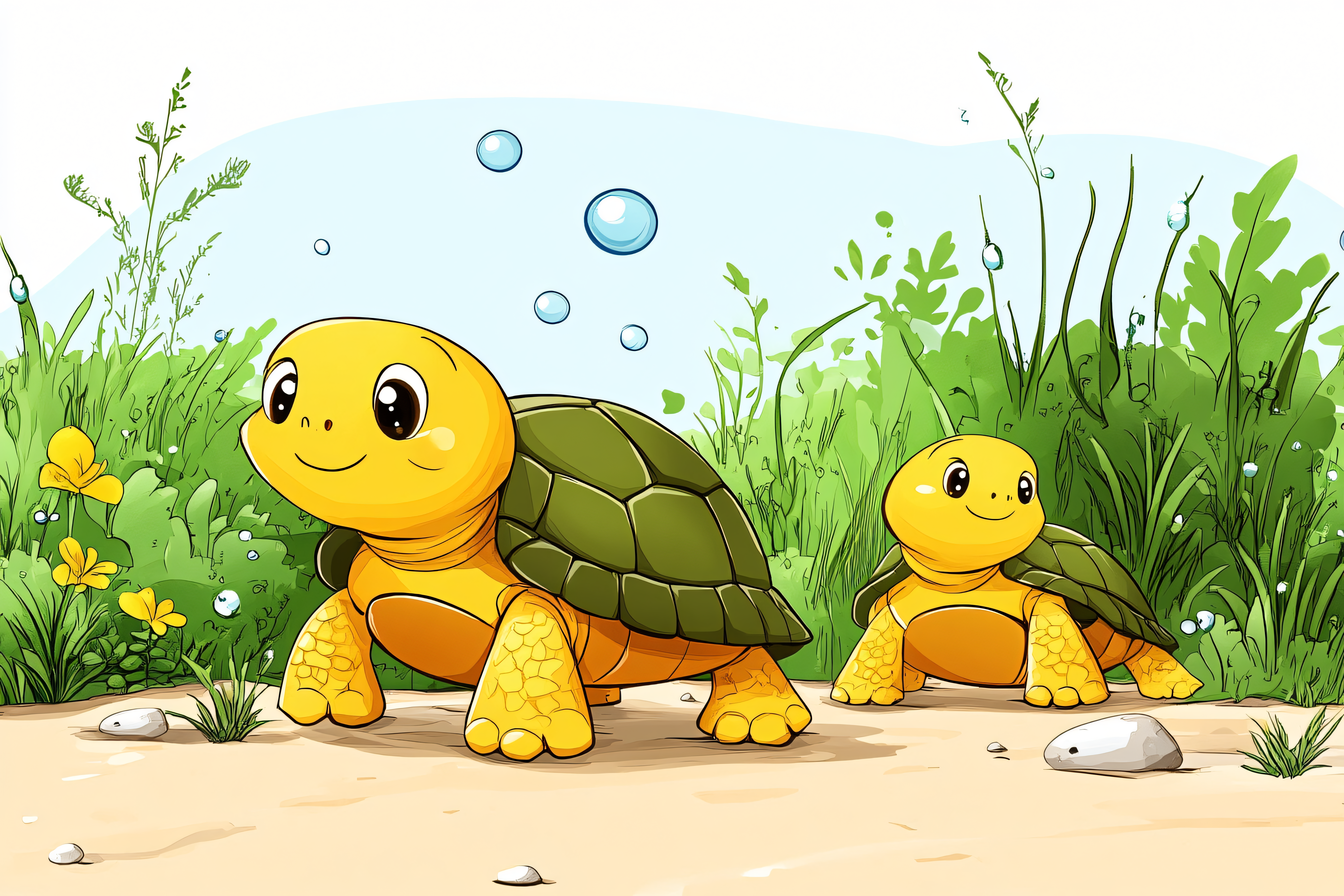 Two Turtles in a Sunny Garden