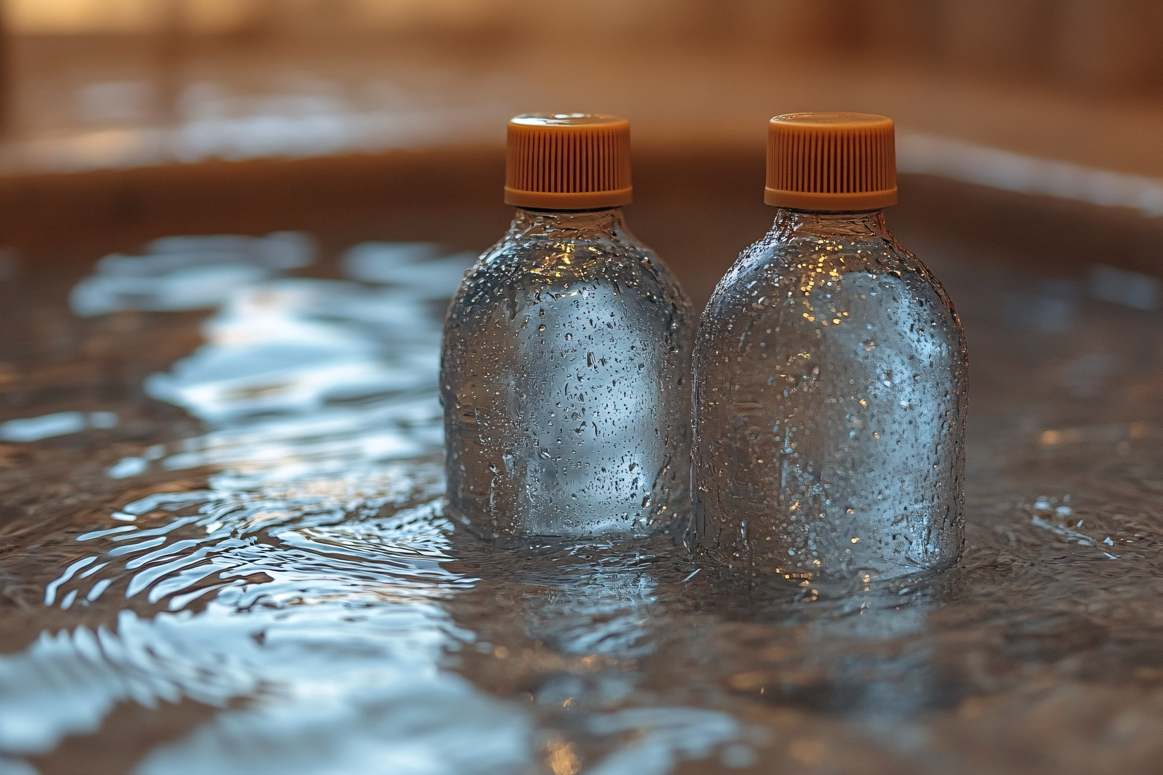 Two Water Bottles In Rippling Water