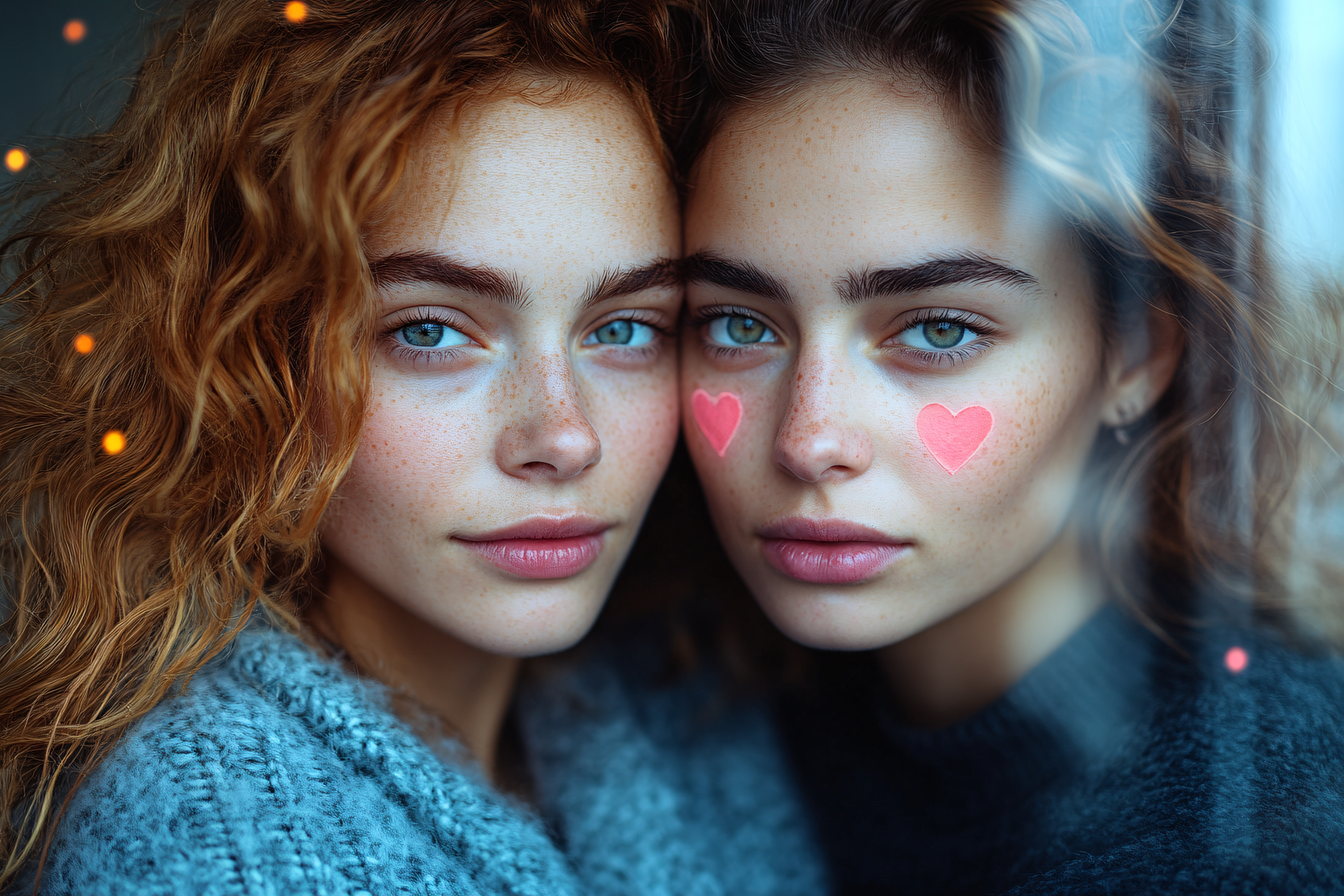 Two Women with Heart Stickers