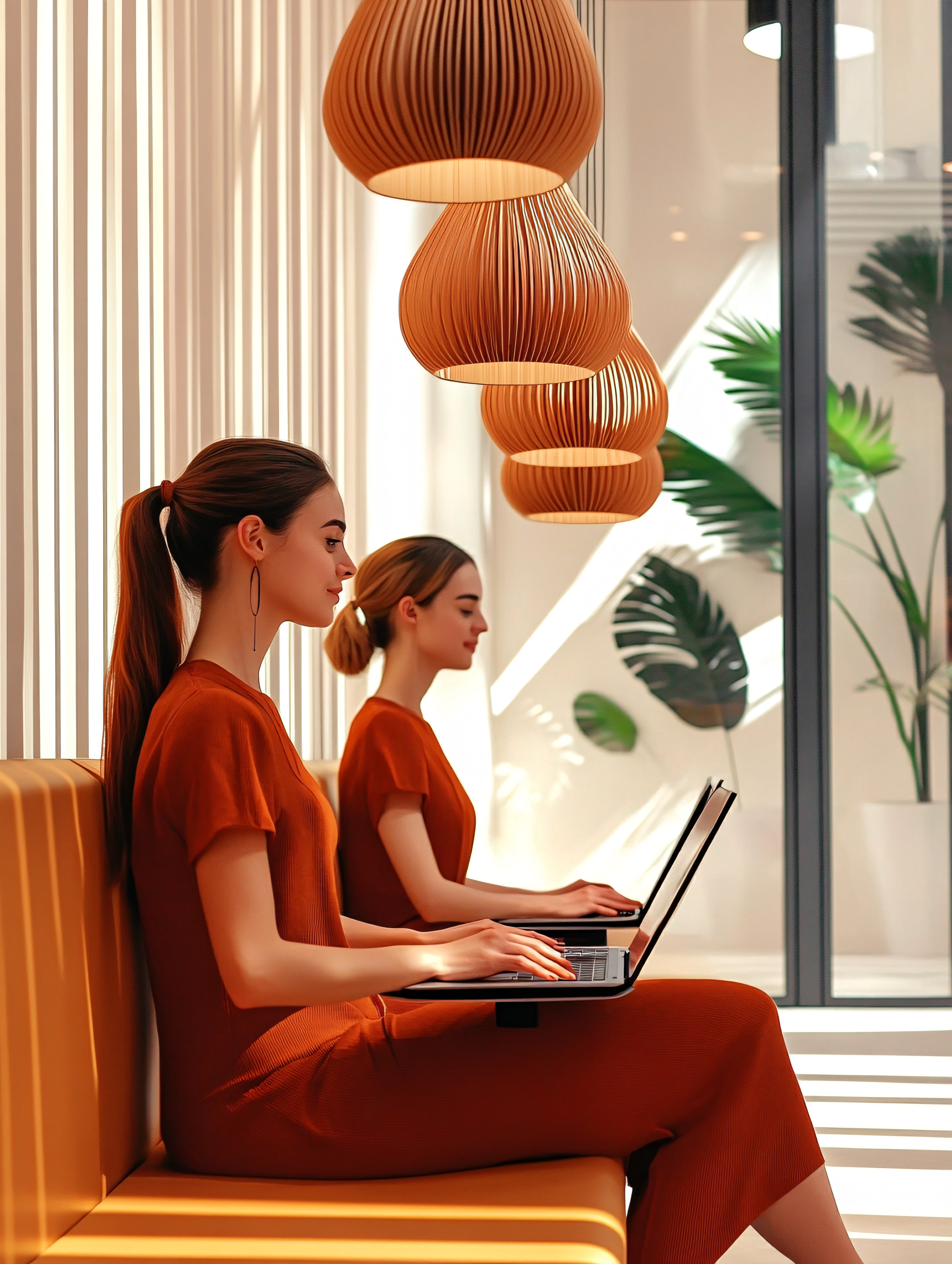 Two Women Working on Laptops In Modern Setting