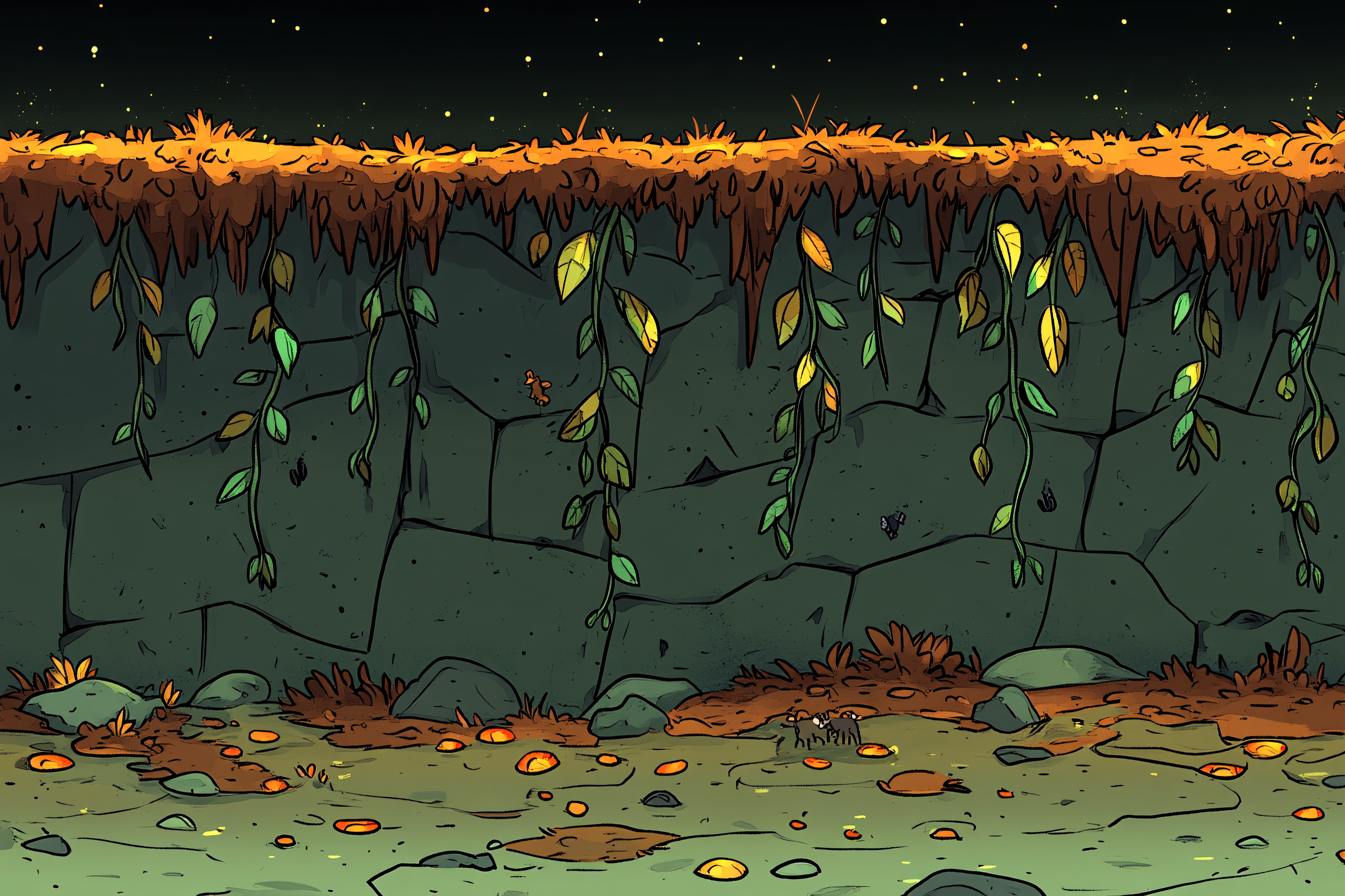 Underground Cave Scene with Glowing Fungi