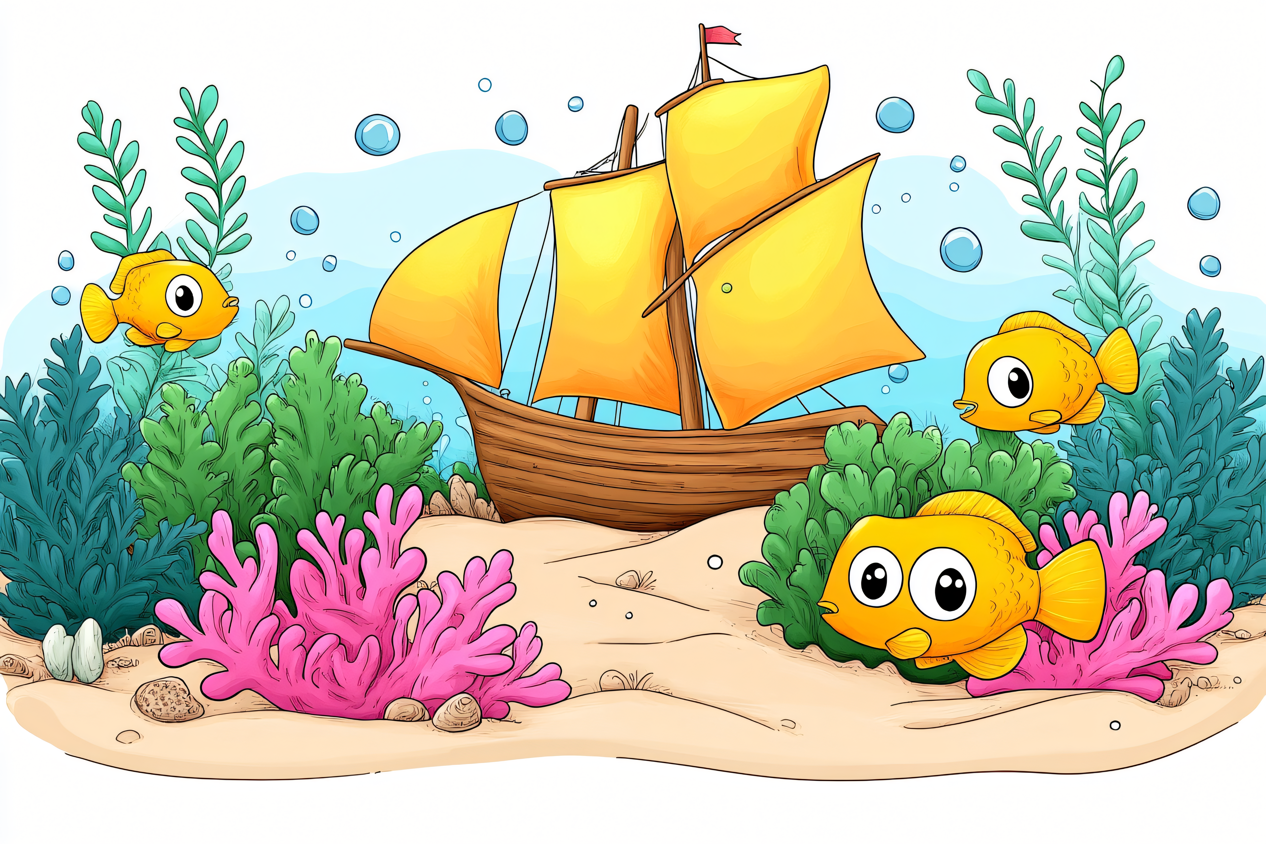 Underwater Shipwreck and Fish