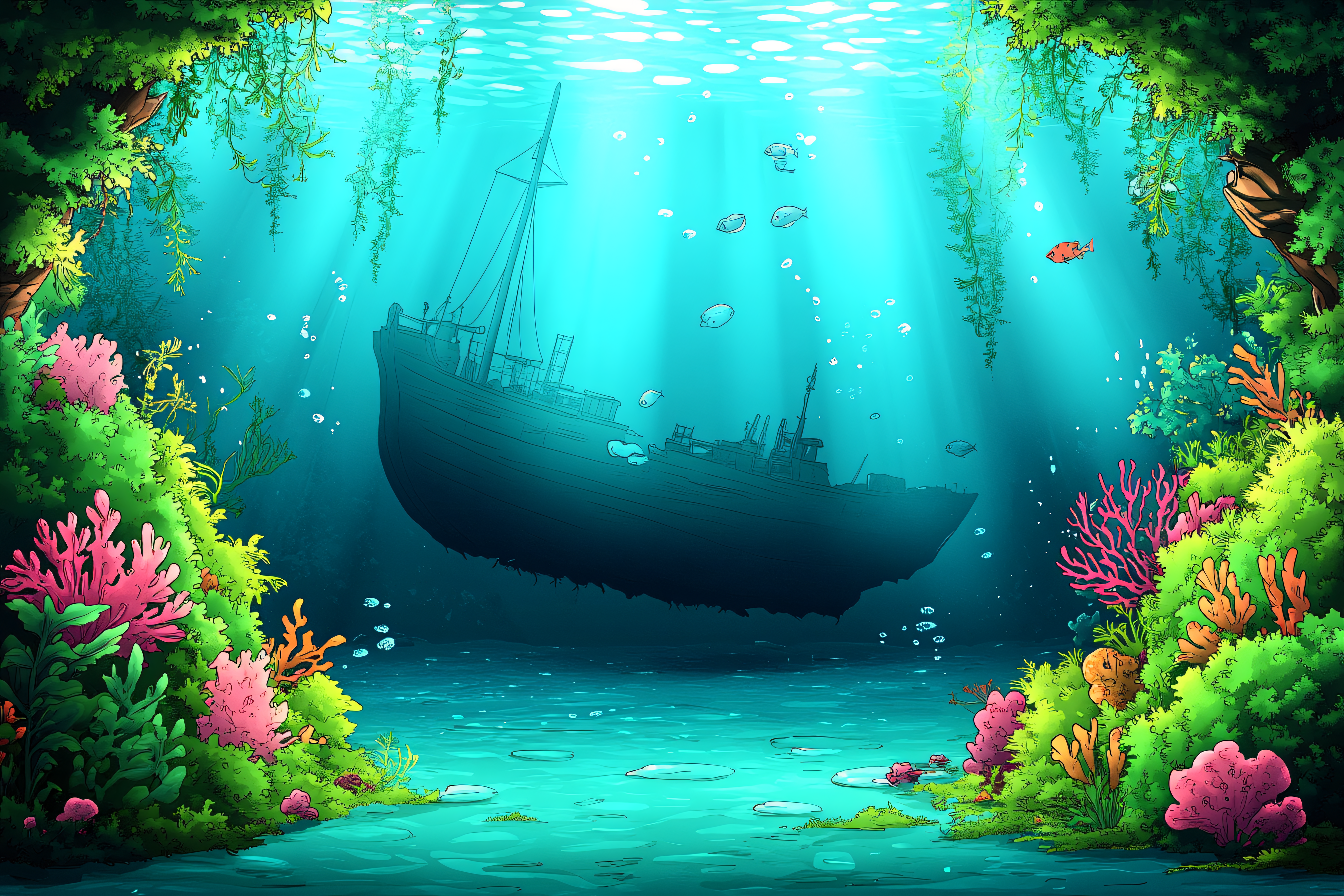 Underwater Shipwreck Scene