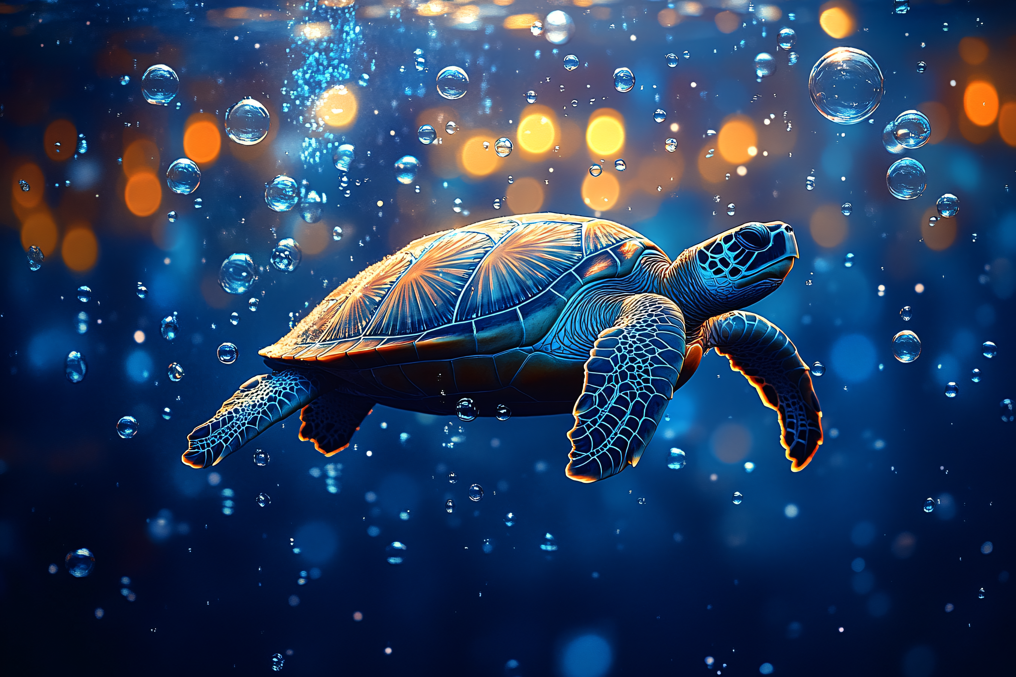 Underwater Turtle With Bubbles