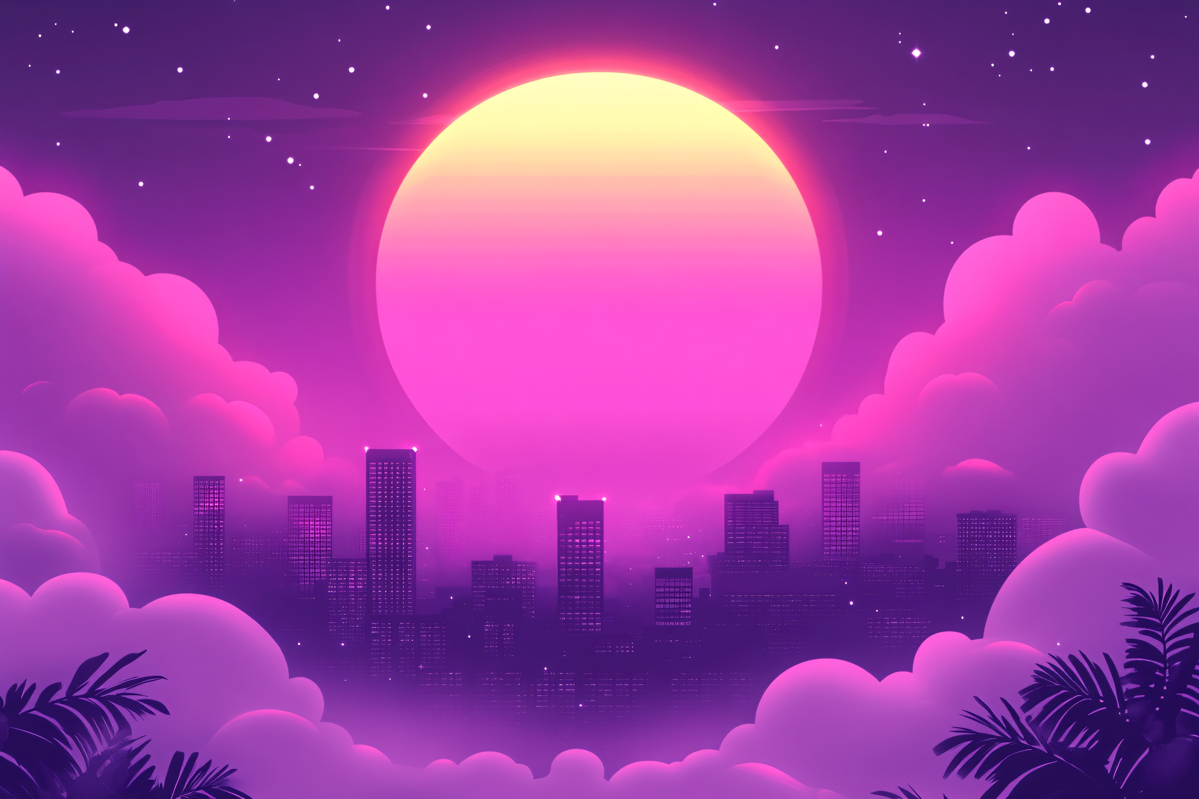 Vaporwave Cityscape at Night