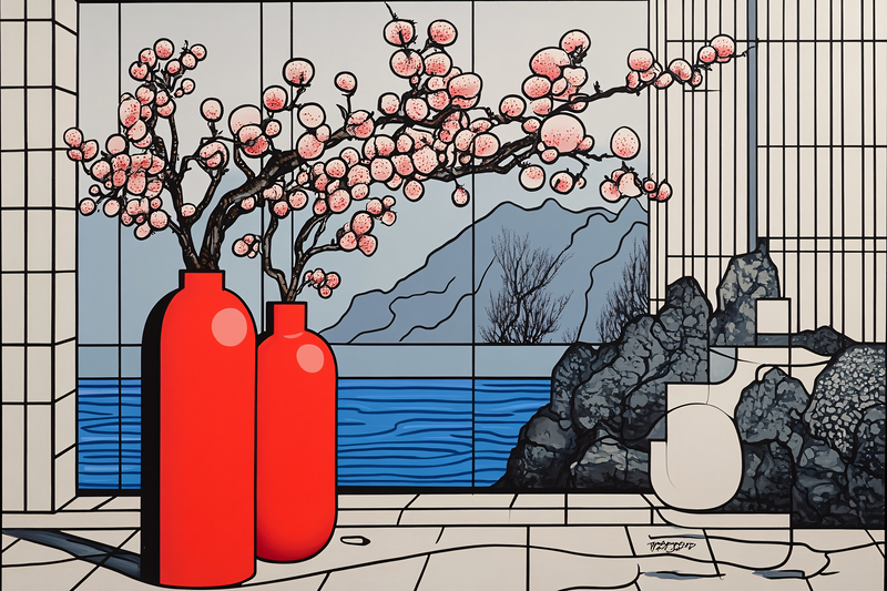 Vases With Cherry Blossoms