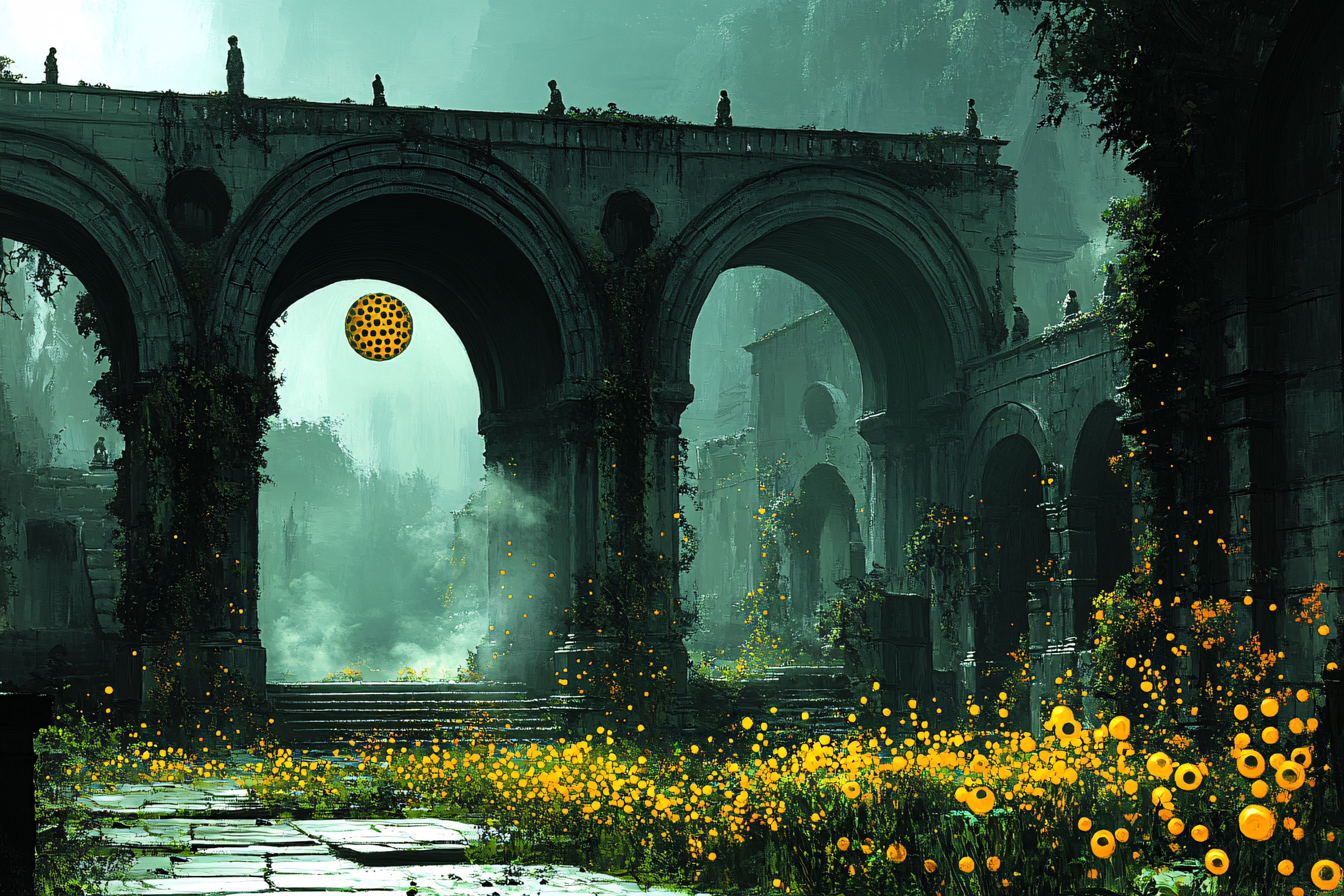 Verdant Arches with Floating Orb