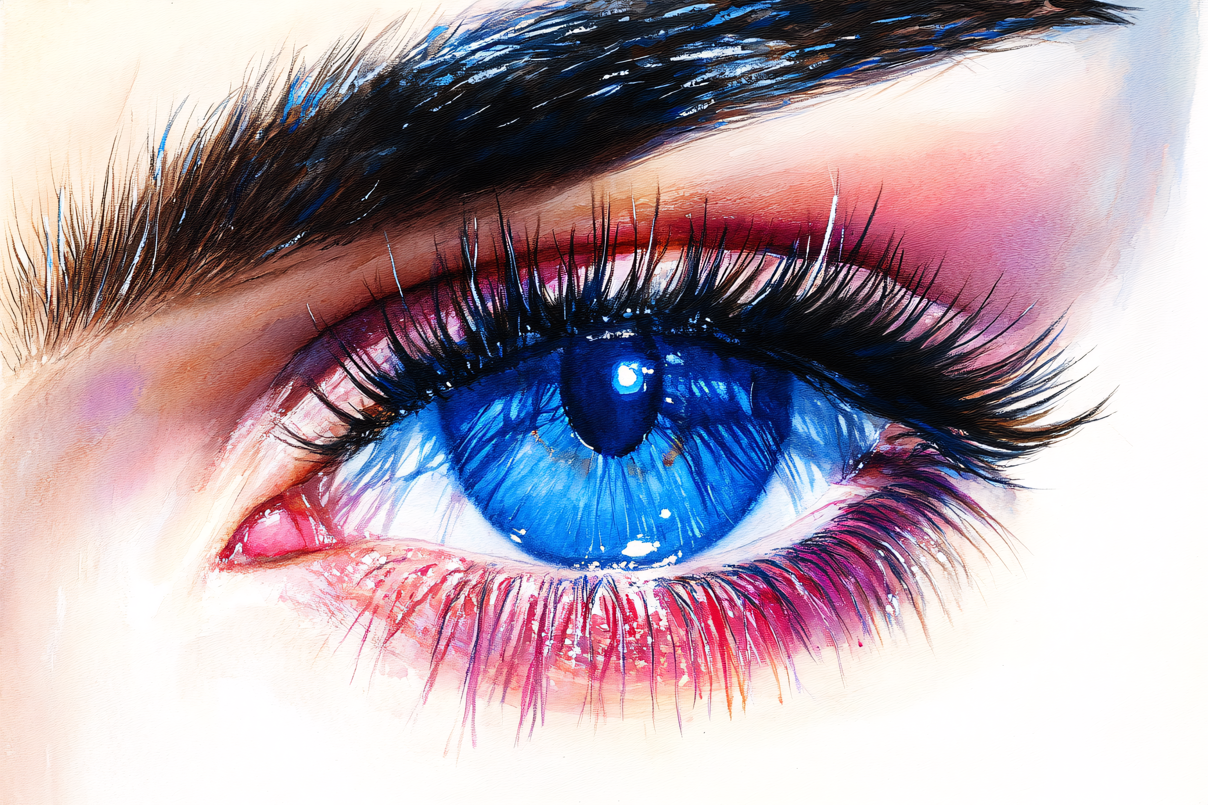 Vibrant Blue Eye Watercolor Painting