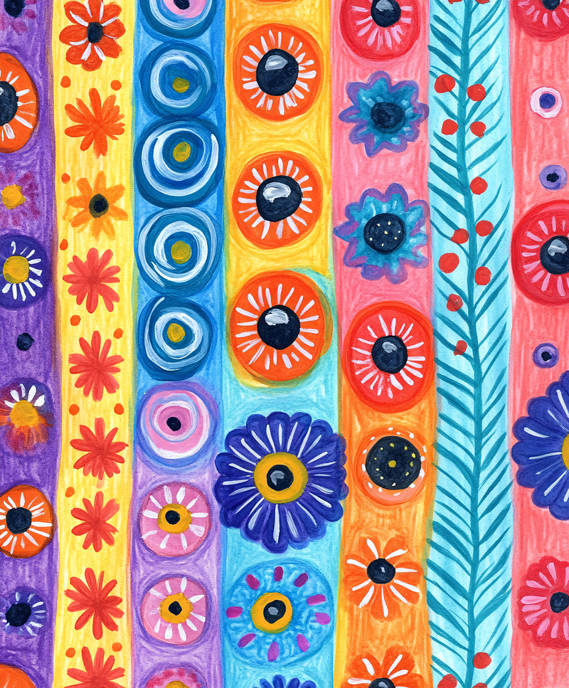 Vibrant Bohemian Floral Stripe