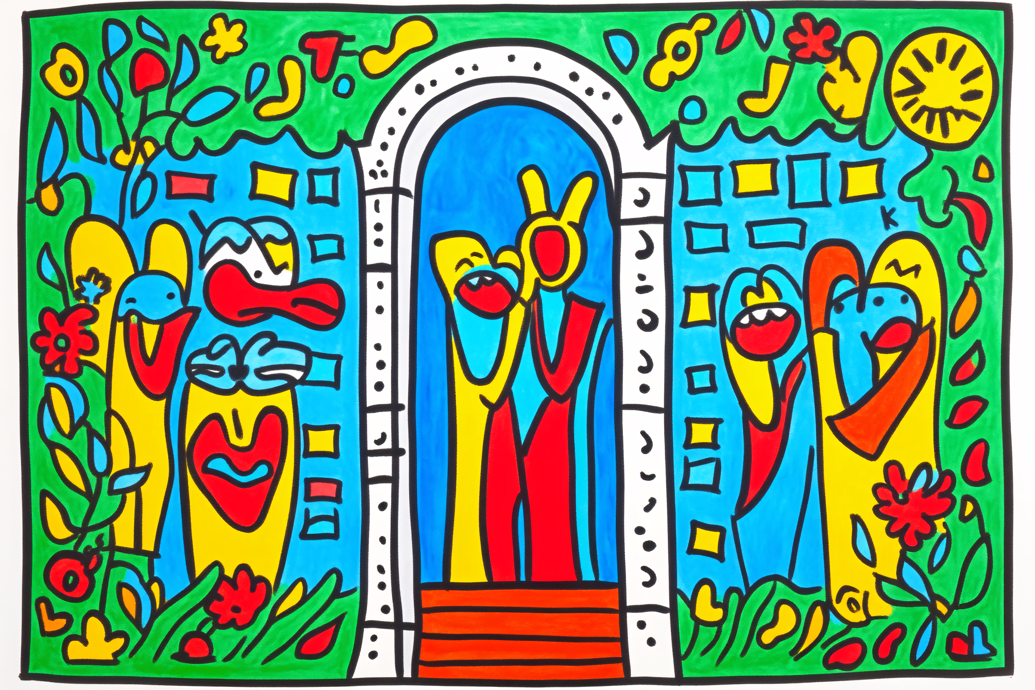 Vibrant Figures In An Archway