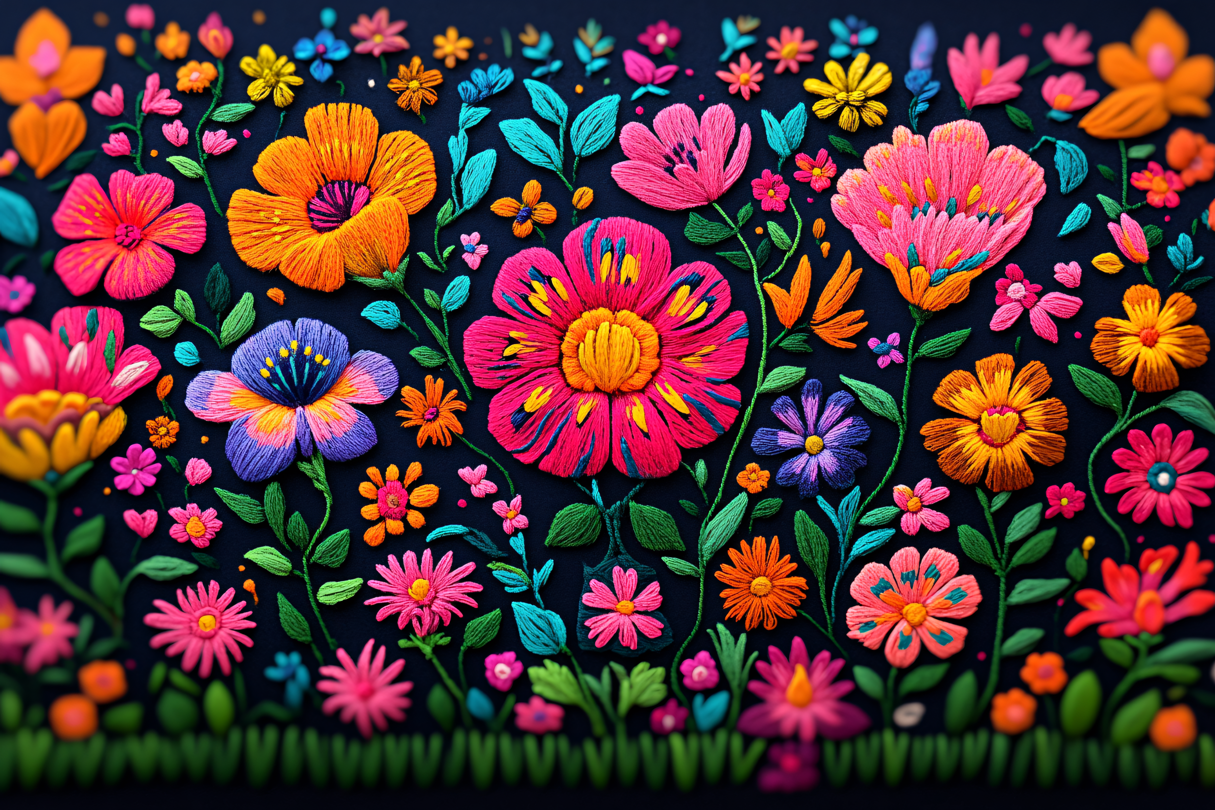 Vibrant Floral Embroidery Design