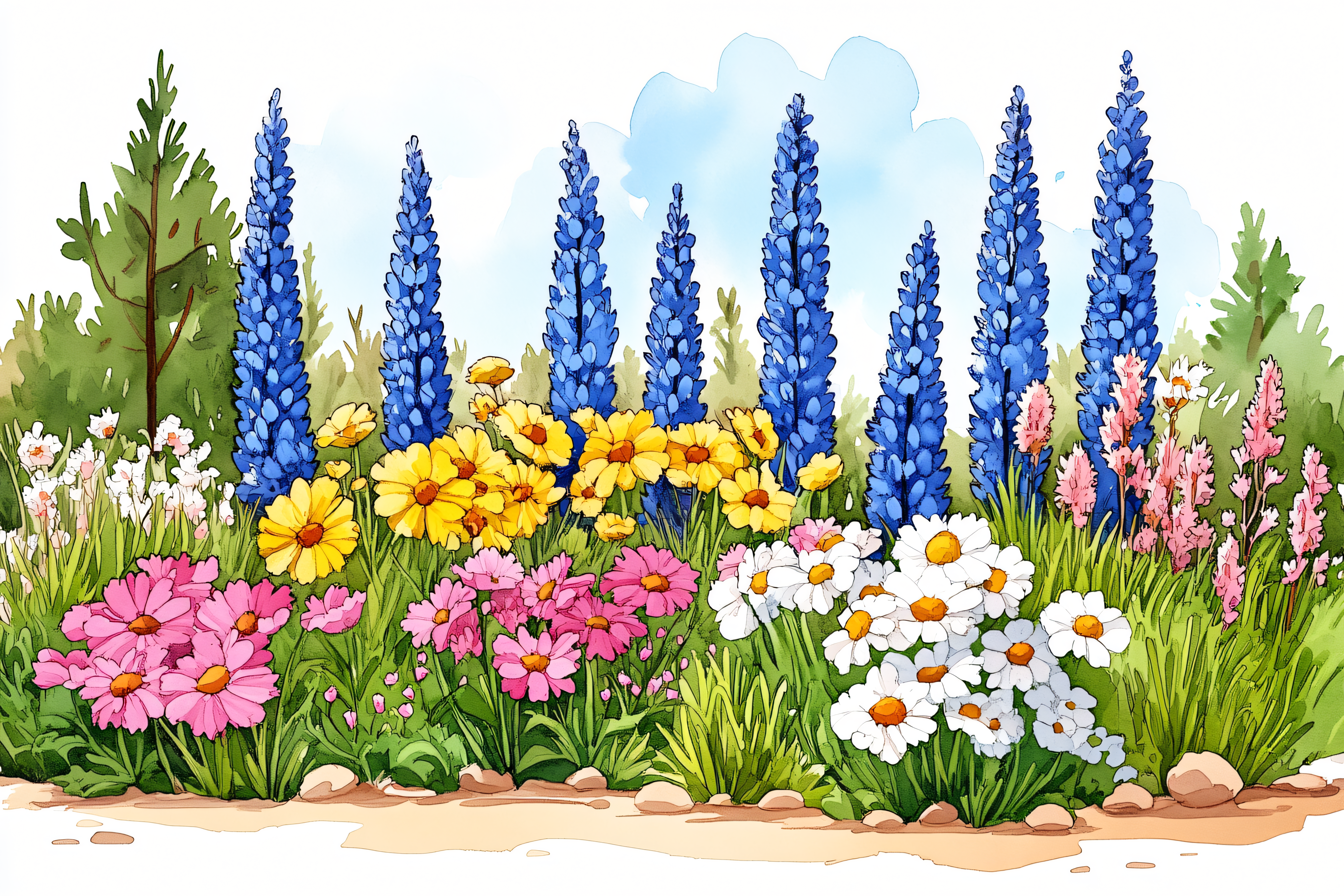 Vibrant Flower Garden Watercolor Painting