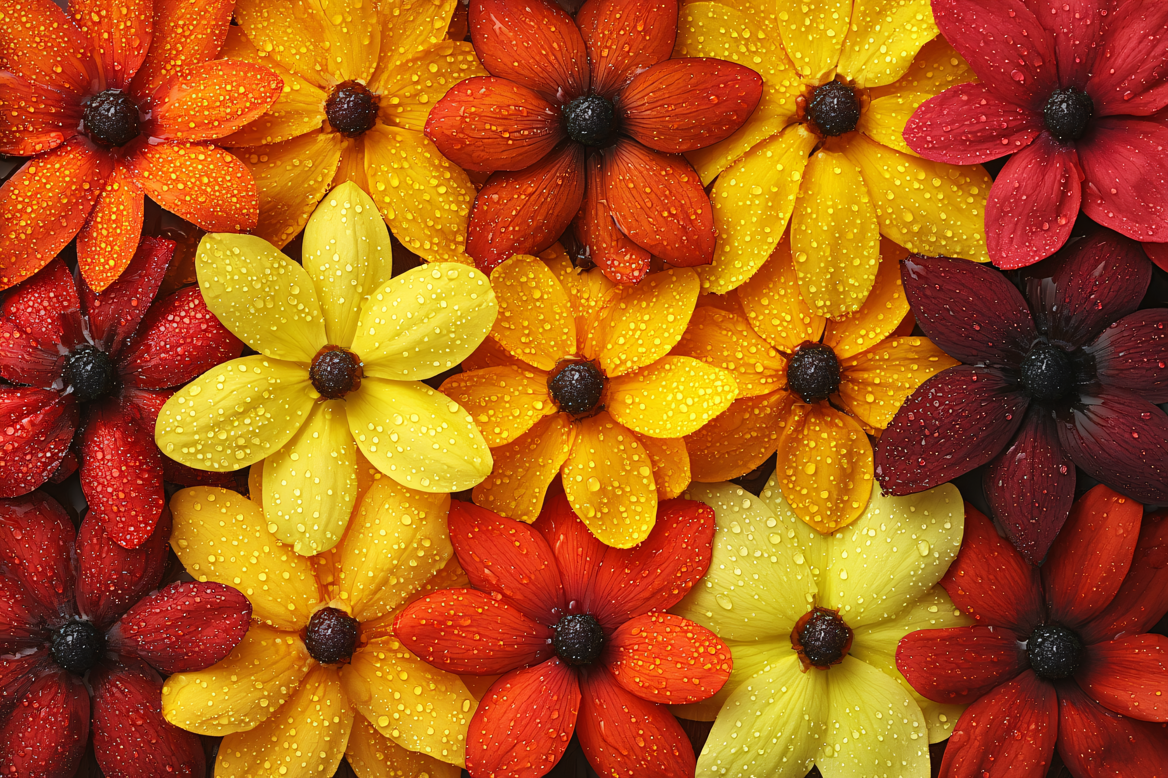 Vibrant Flowers With Water Droplets