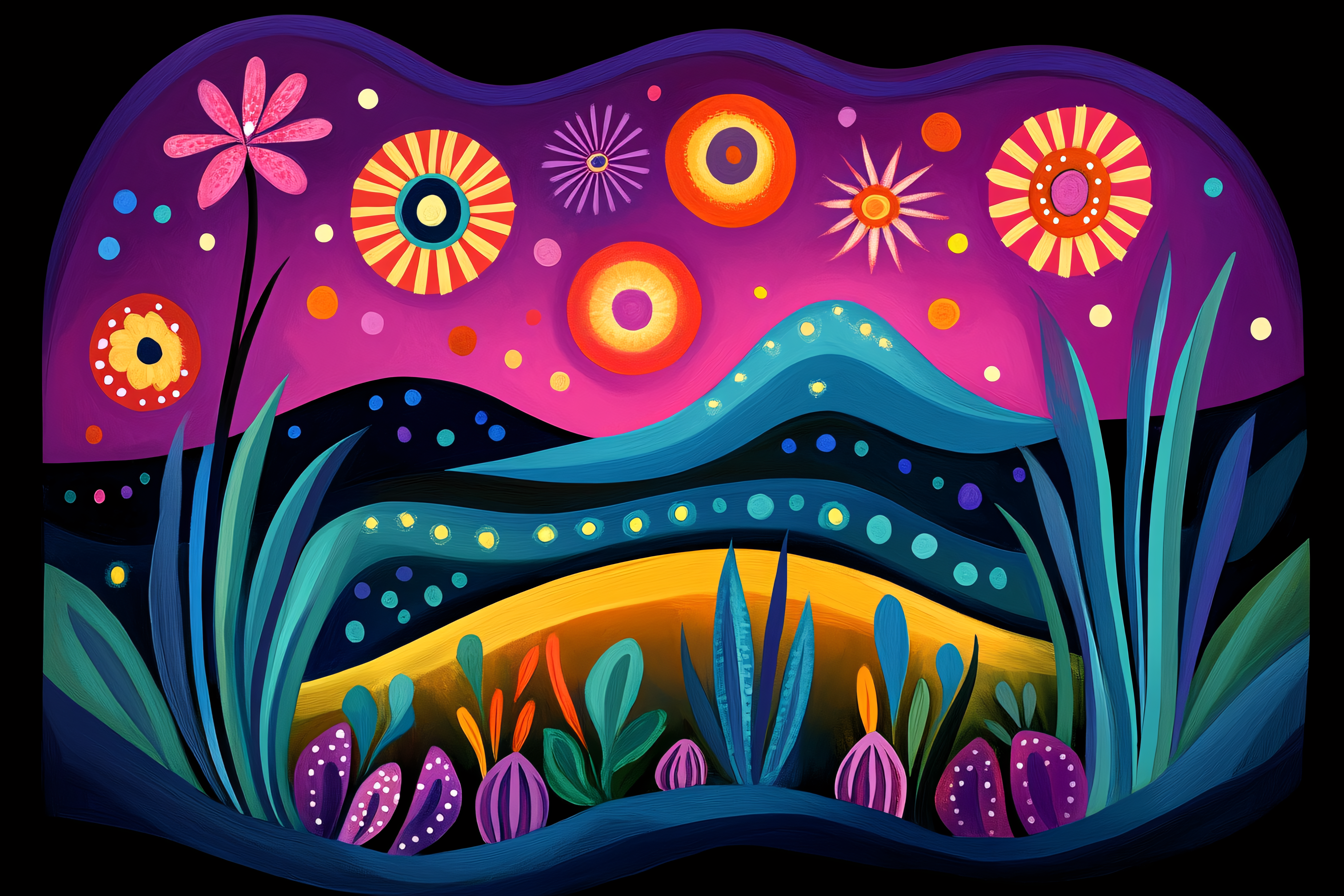 Vibrant Night Garden Landscape