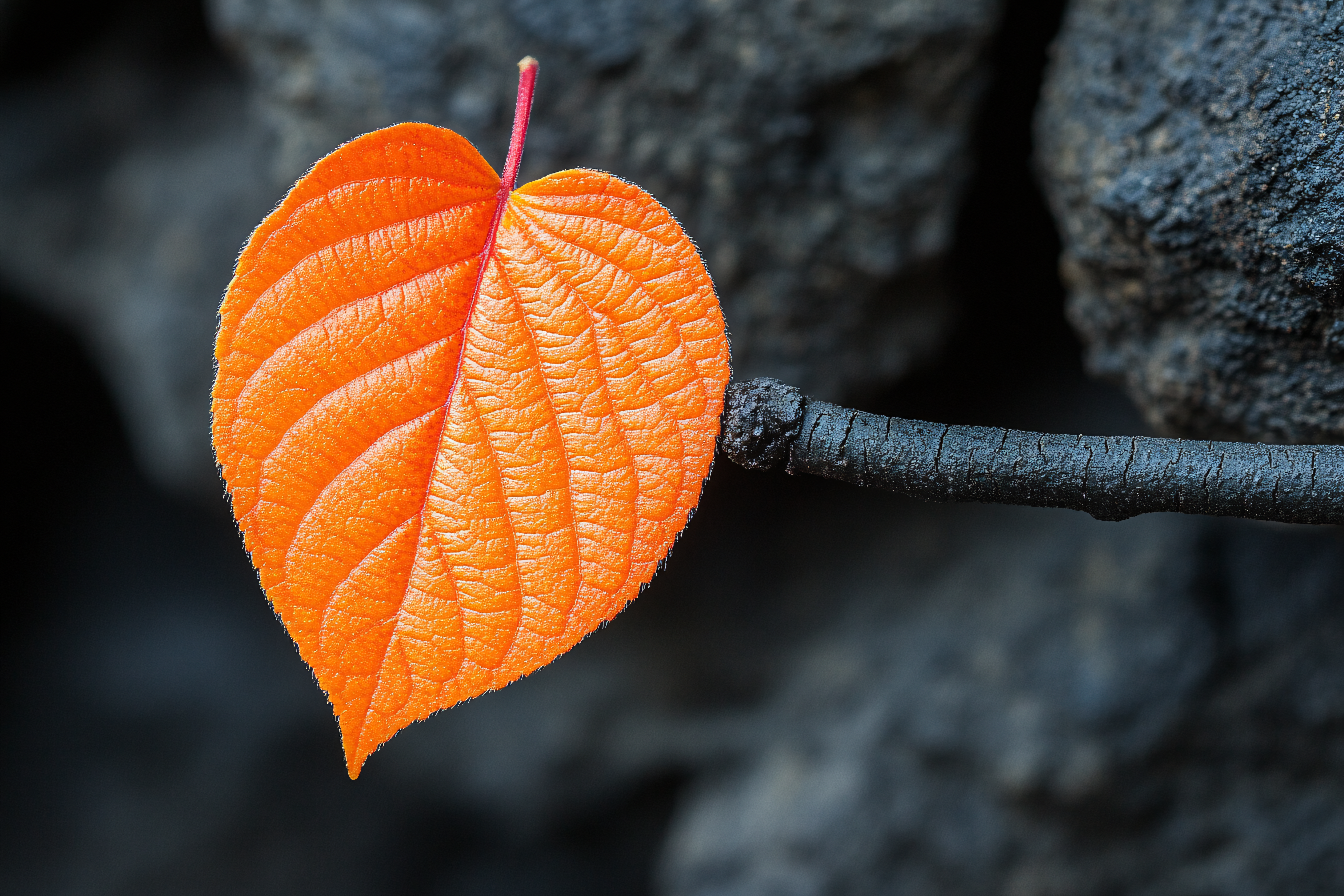 Vibrant Orange Leaf on Dark Branch