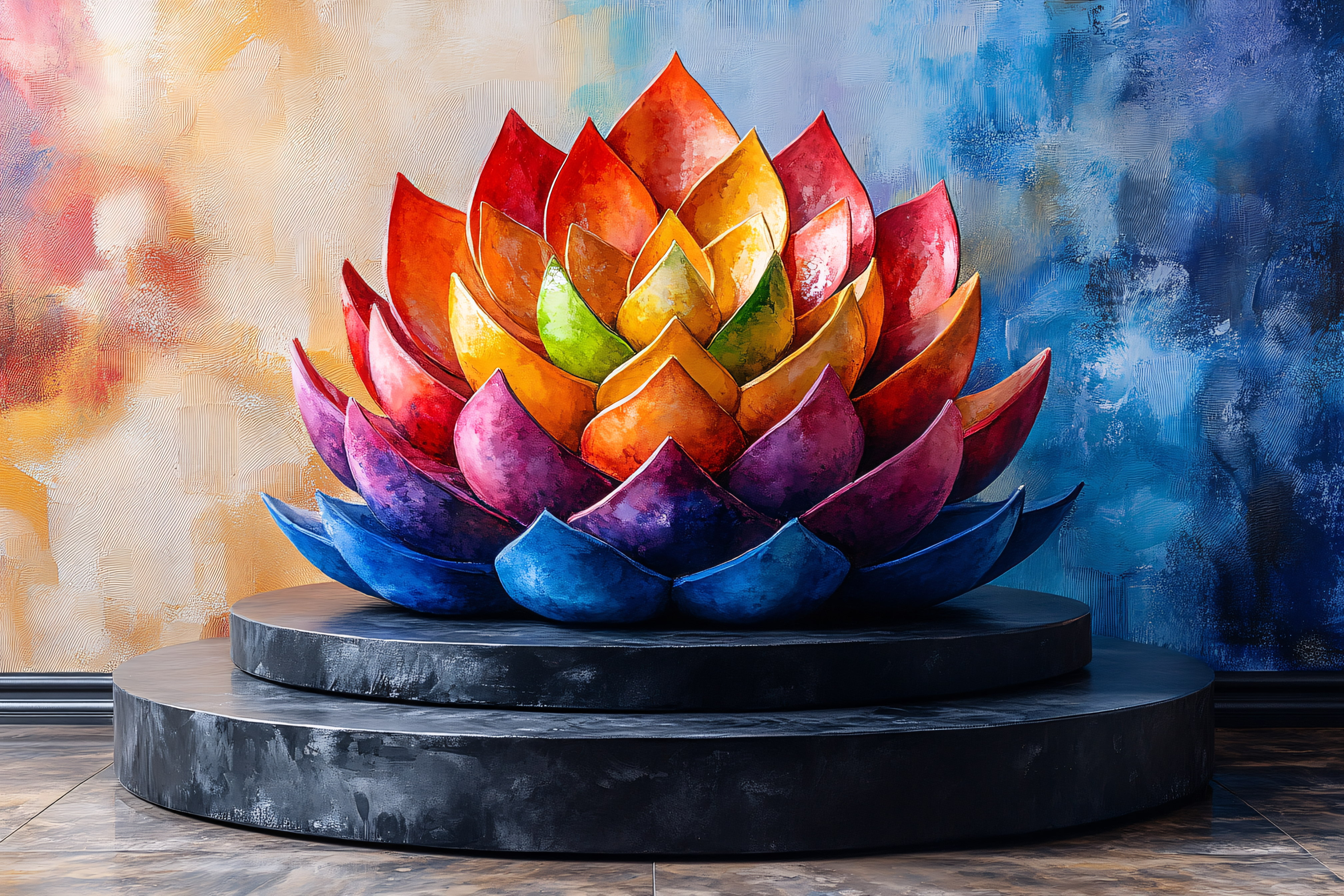 Vibrant Rainbow Lotus Sculpture