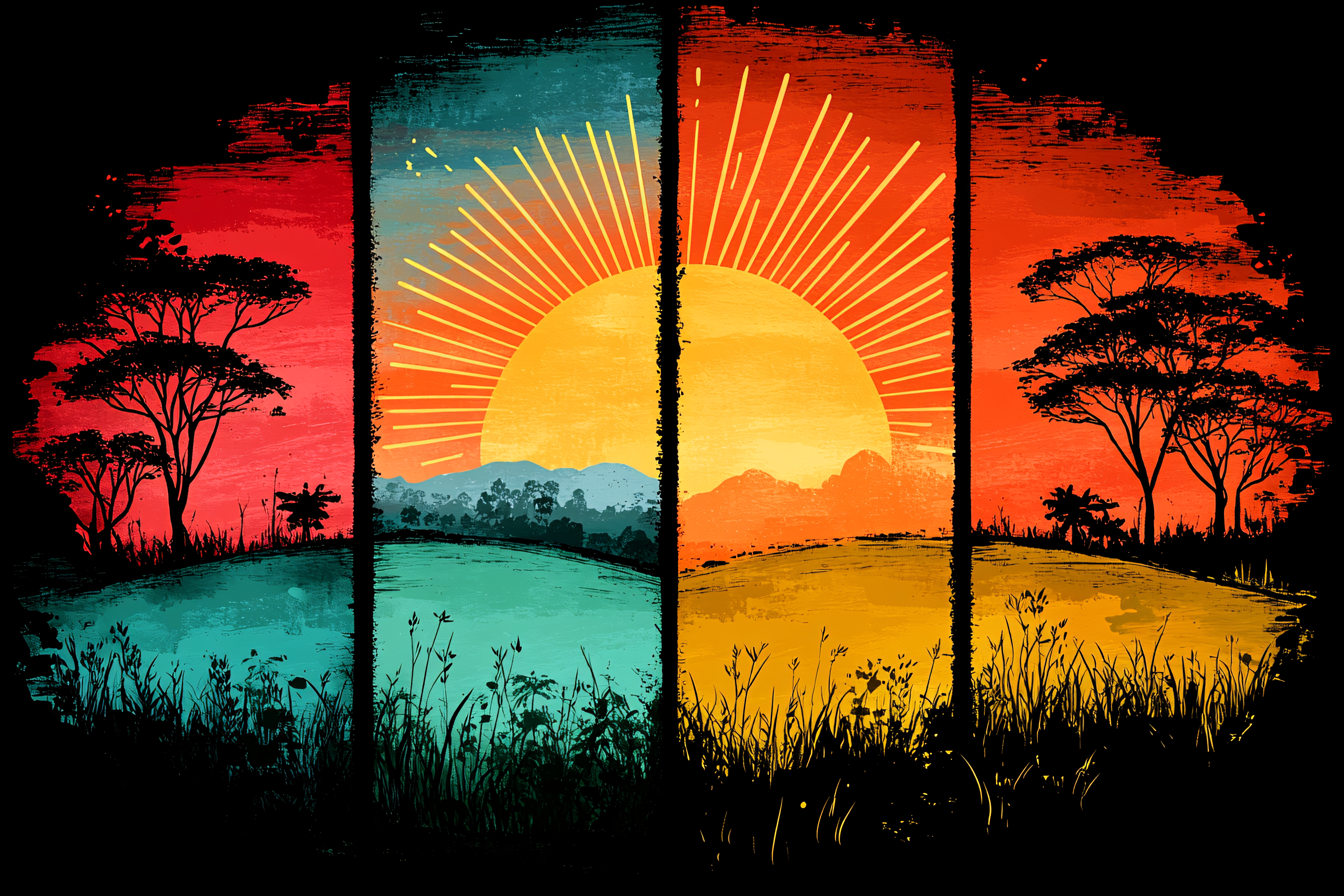 Vibrant Sun Landscape Panels