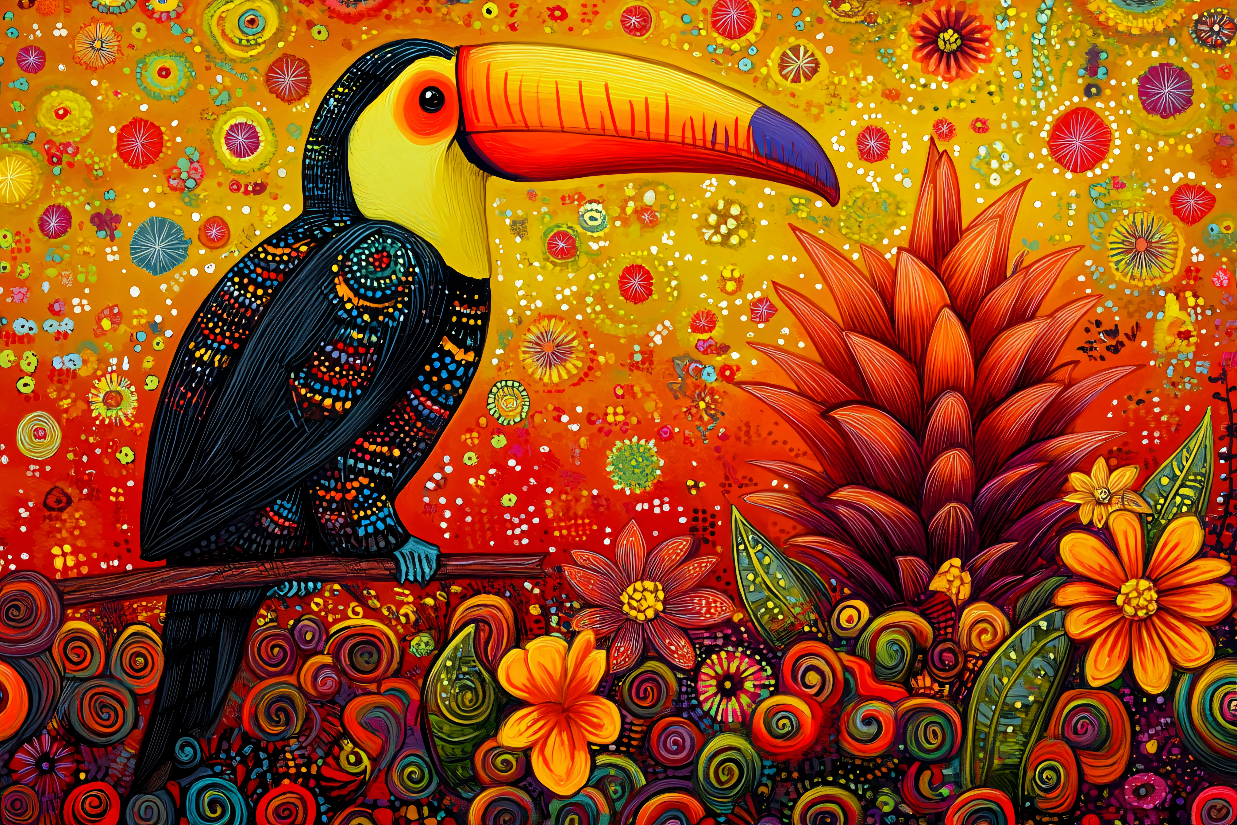 Vibrant Toucan In Floral Garden