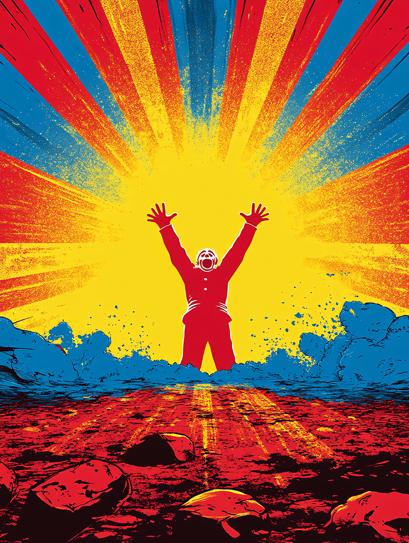 Victorious Figure Under Radiant Sky
