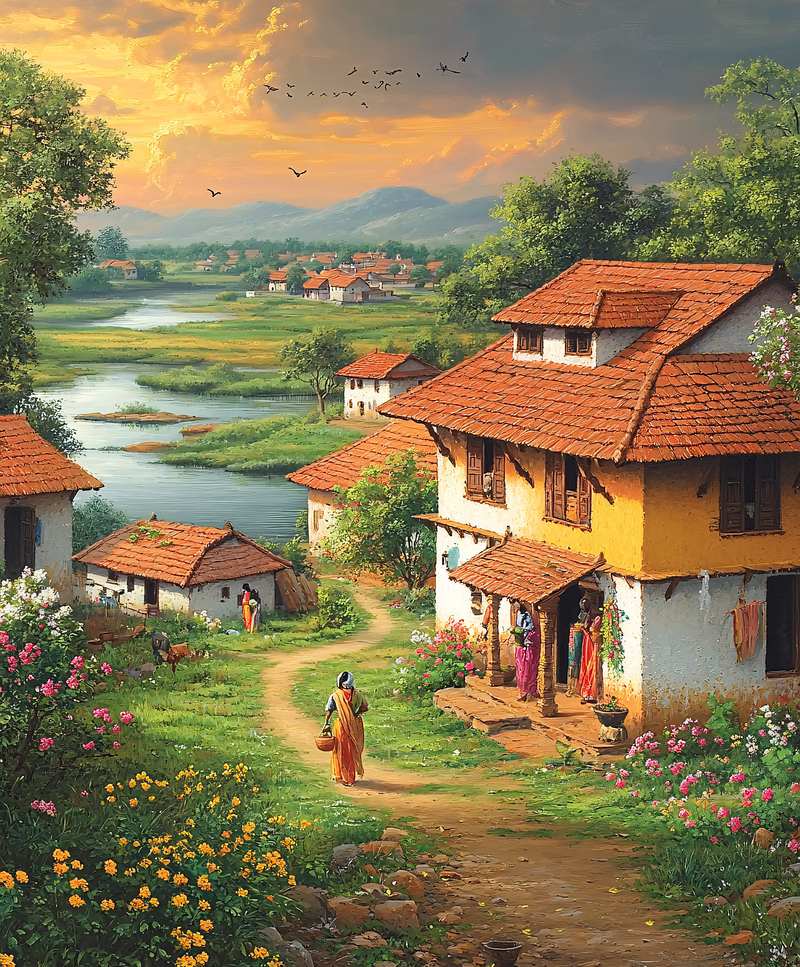 Village Scene at Sunset