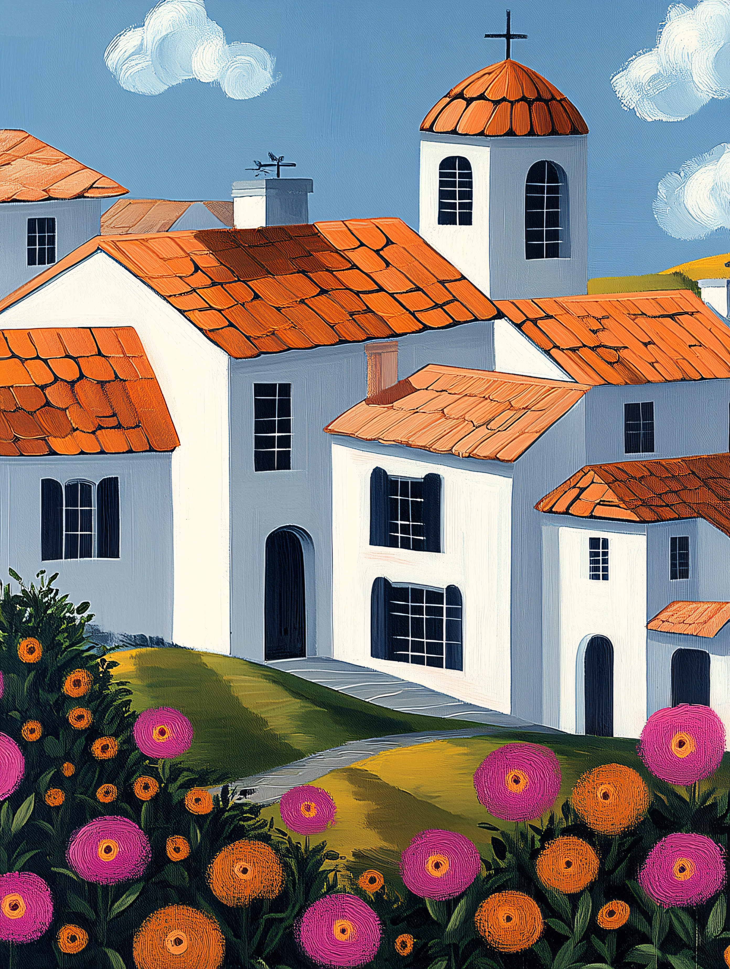 Village Scene with Flowers