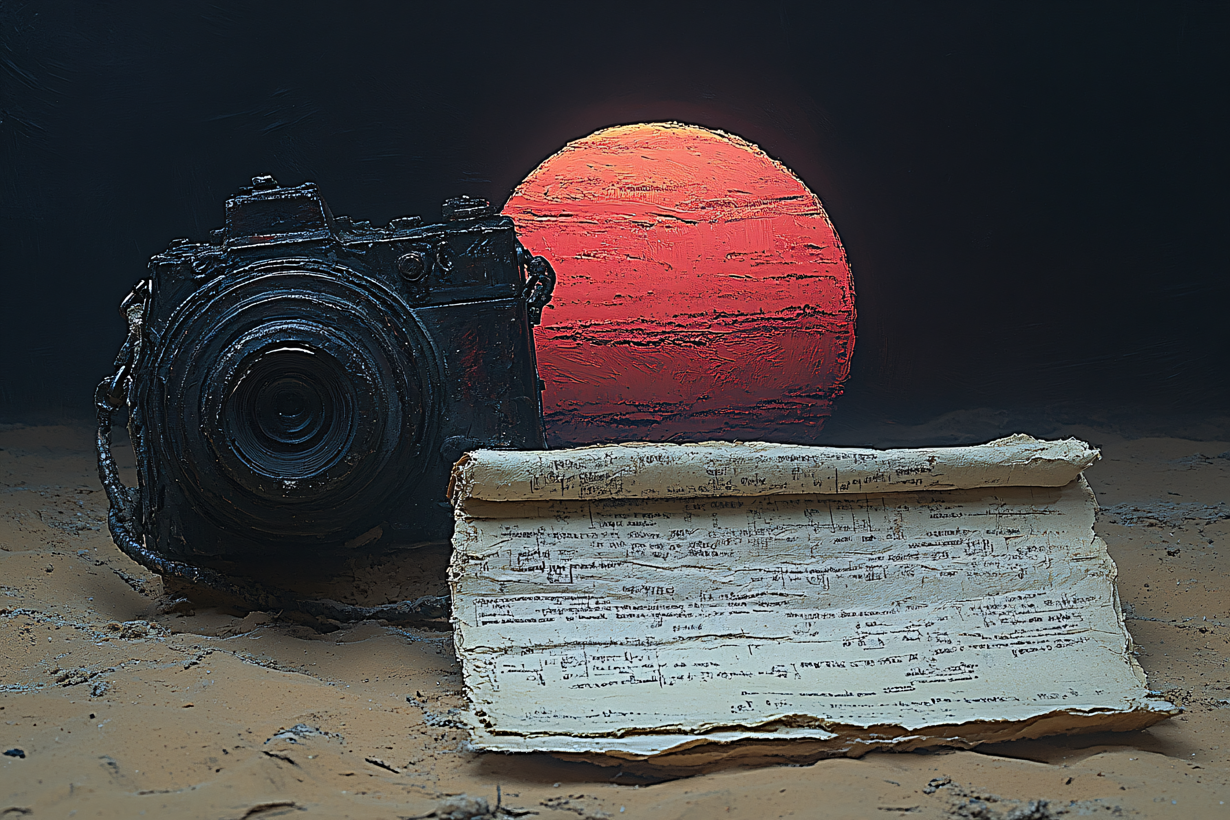 Vintage Camera And Ancient Scroll