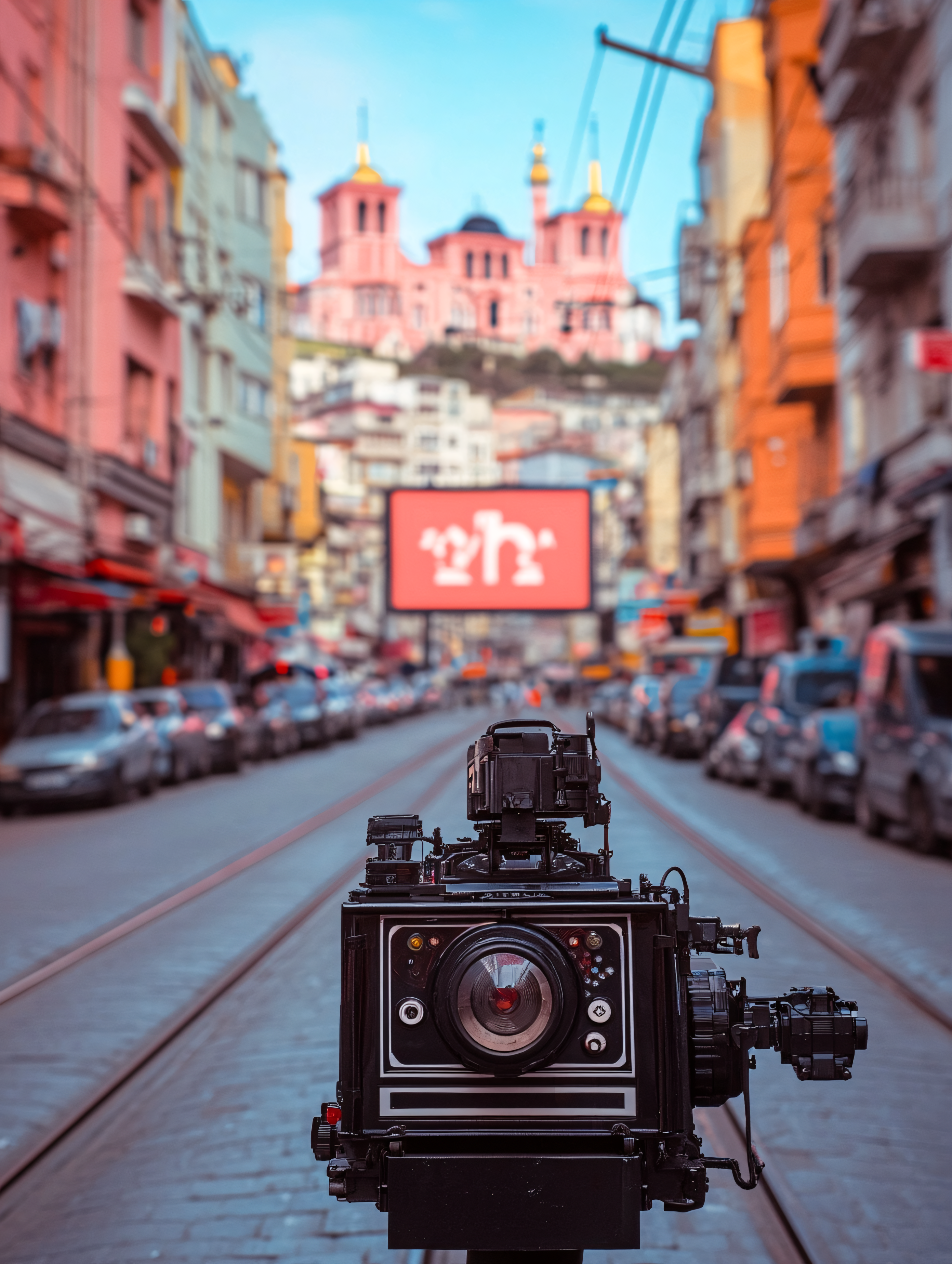 Vintage Camera on Tram Tracks