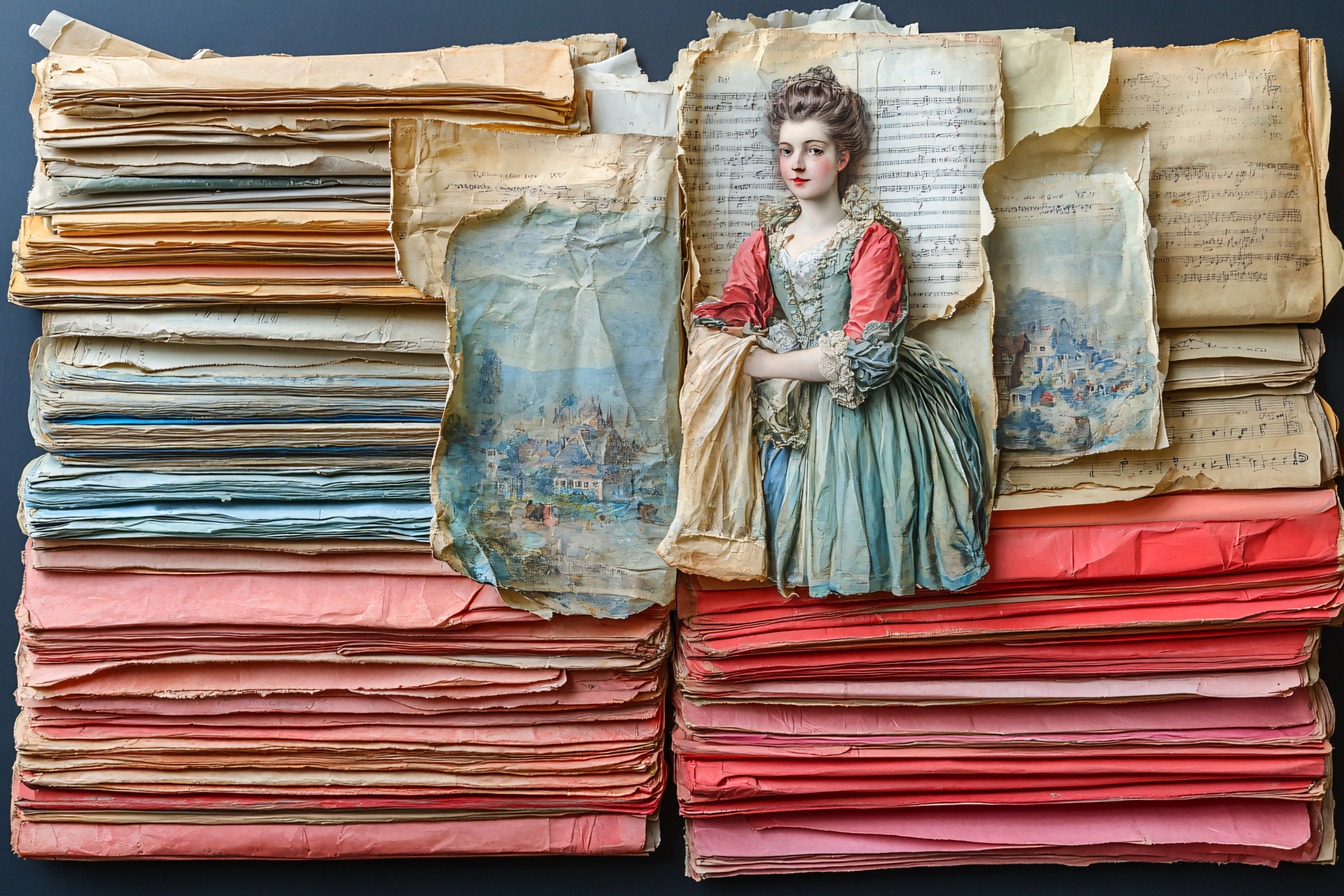 Vintage Documents with Woman Portrait