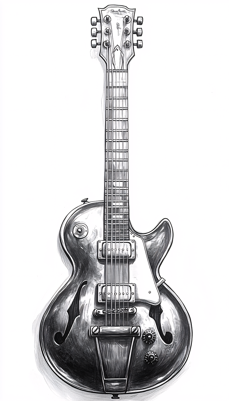 Vintage Hollow Body Guitar Drawing