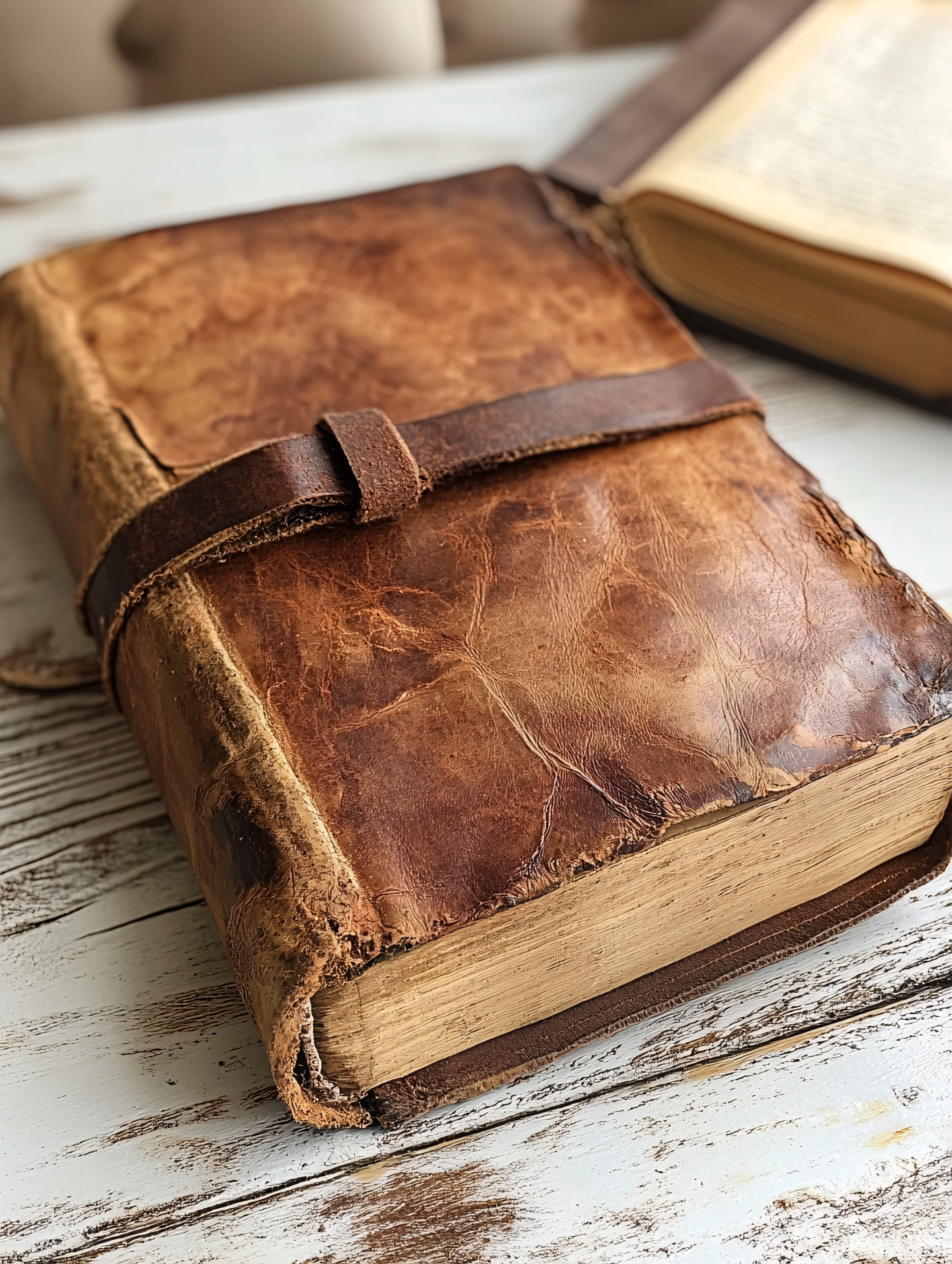 Vintage Leather Bound Book with Strap