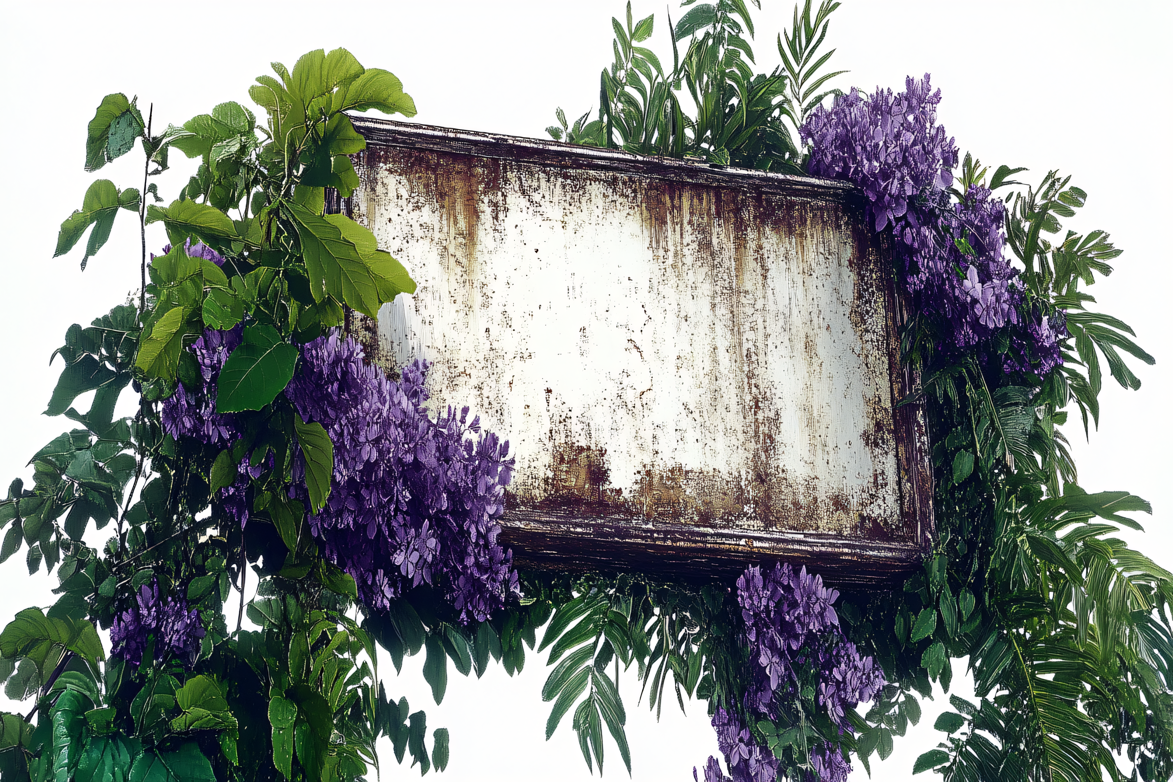 Vintage Sign Adorned with Purple Flowers