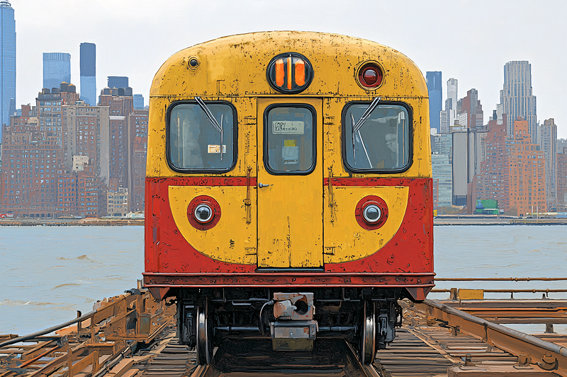 Vintage Subway Car Cityscape